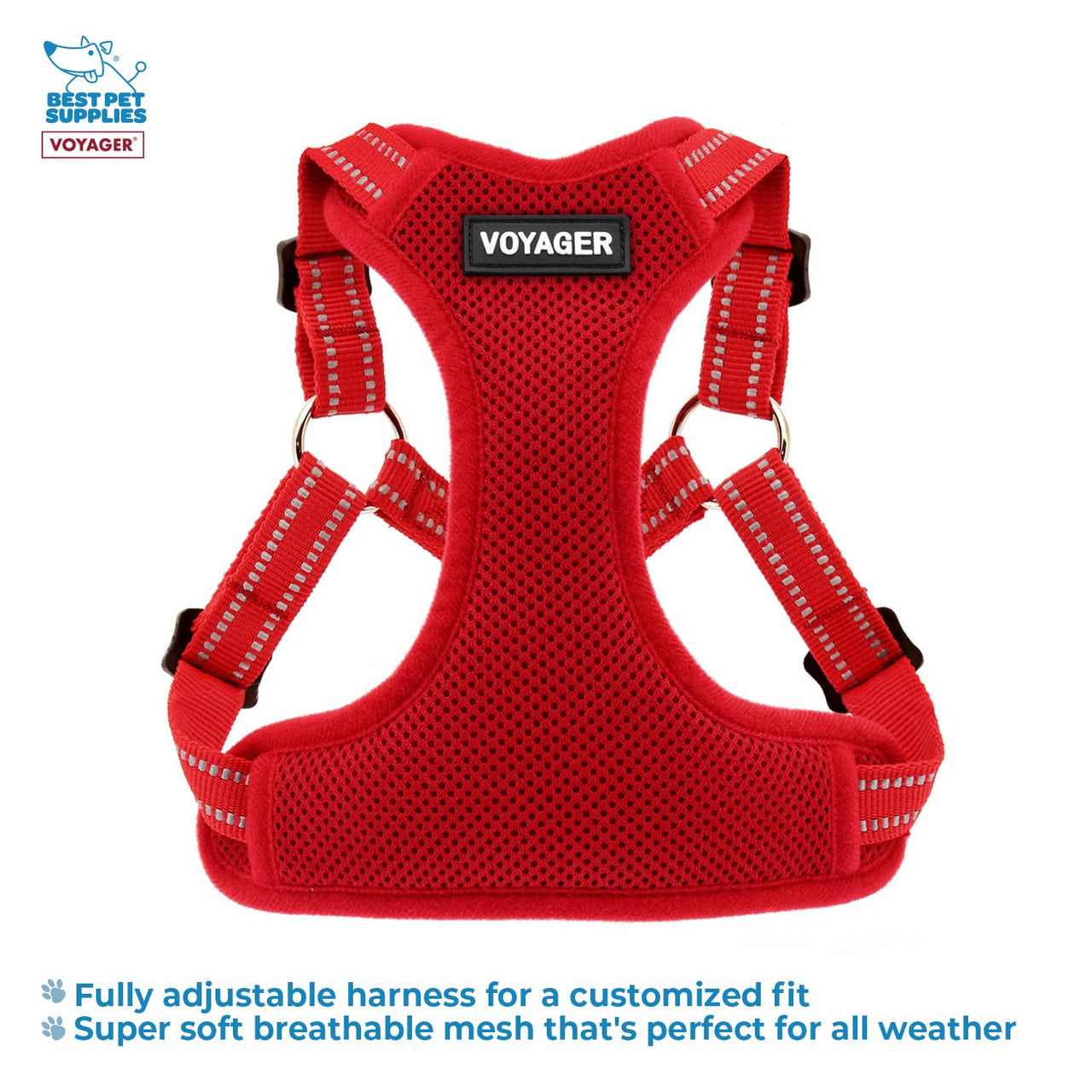 Best Pet Supplies Voyager Adjustable Dog Harness Leash Set with Reflective Stripes for Walking Heavy-Duty Full Body No Pull Vest with Leash D-Ring, Breathable All-Weather - Harness (Red), L