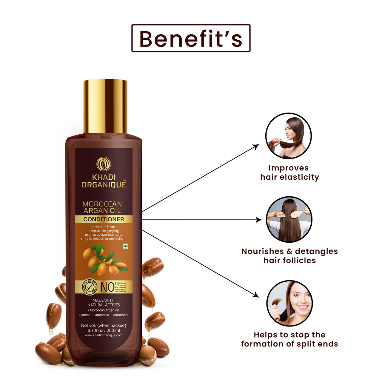 Khadi Organique Moroccan Argan Oil Hair Conditioner For Dry Hair | Frizz Free Hair - 200ML