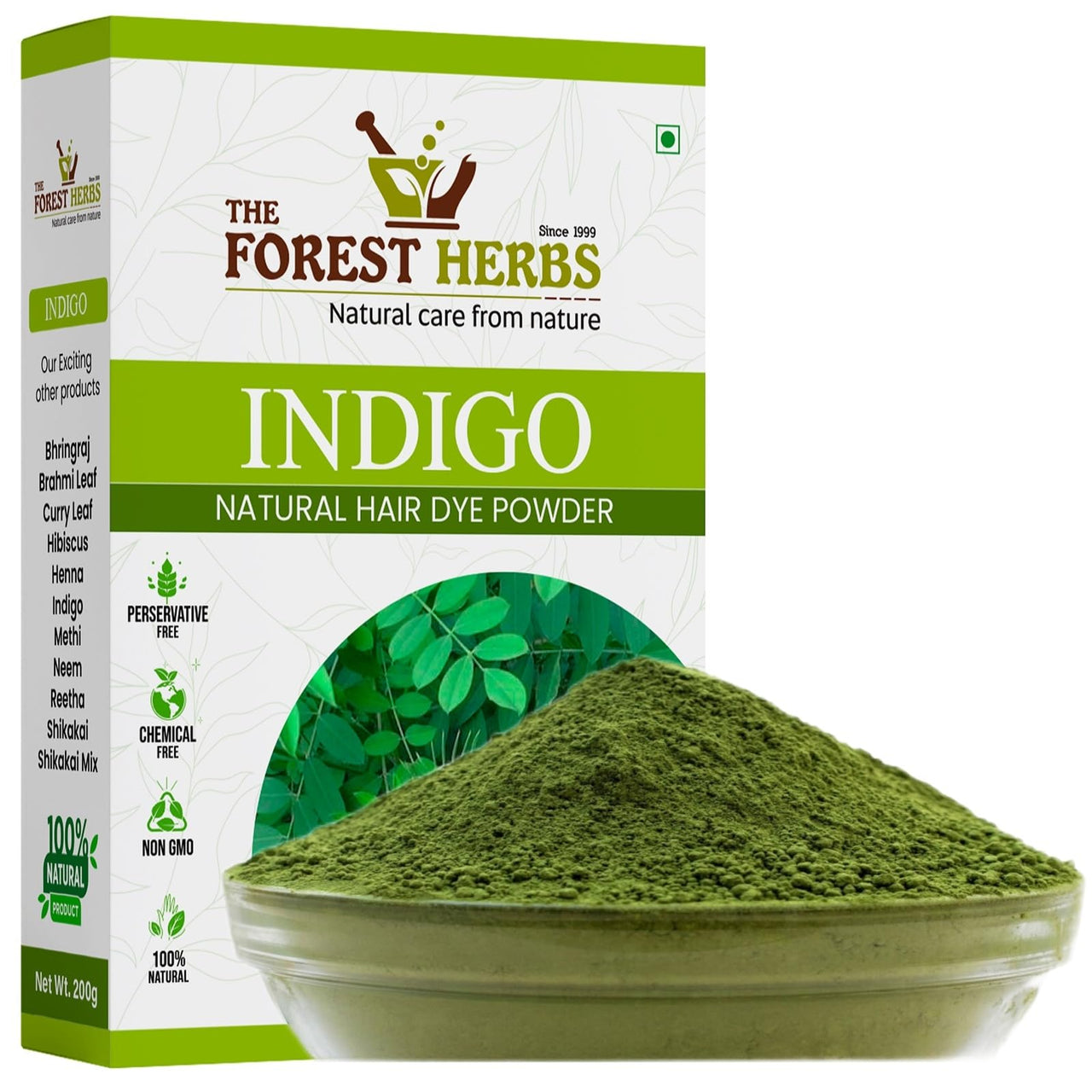 The Forest Herbs Natural Care From Nature Indigo Leaves Powder, 200g (Pack Of 1) Organic For Hair Colour Black (200g (Pack Of 1)