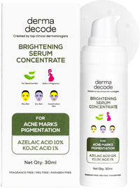 Derma Decode Azelaic Acid Brightening Serum for Glowing Skin - 10% Azelaic Acid, 1% Kojic Acid, Reduces Acne Marks, Dark Spots, Uneven Skin Tone, With Calming Aloe Vera & Cucumber, Fragrance-Free 30ml
