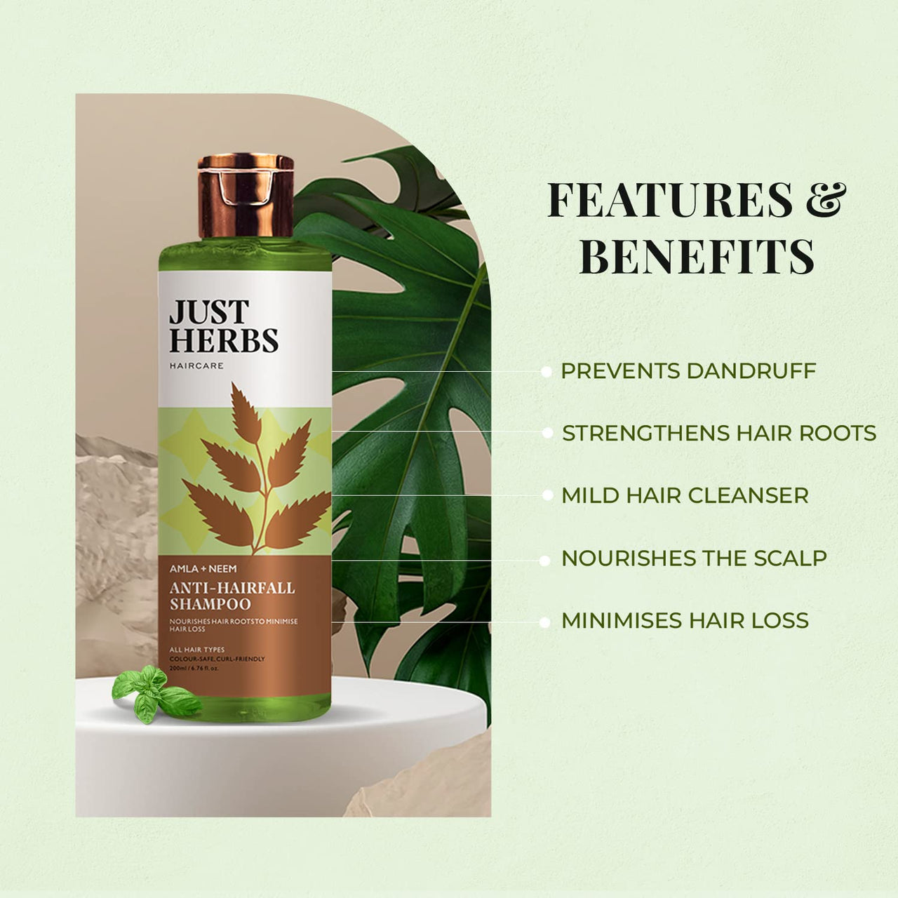 Just Herbs 8 In 1 Root Nourishing Amla Neem Hair Fall Control Shampoo For Men & Women - Suitable For Oily Hair Scalp, Sulphate & Paraben Free 200 Ml