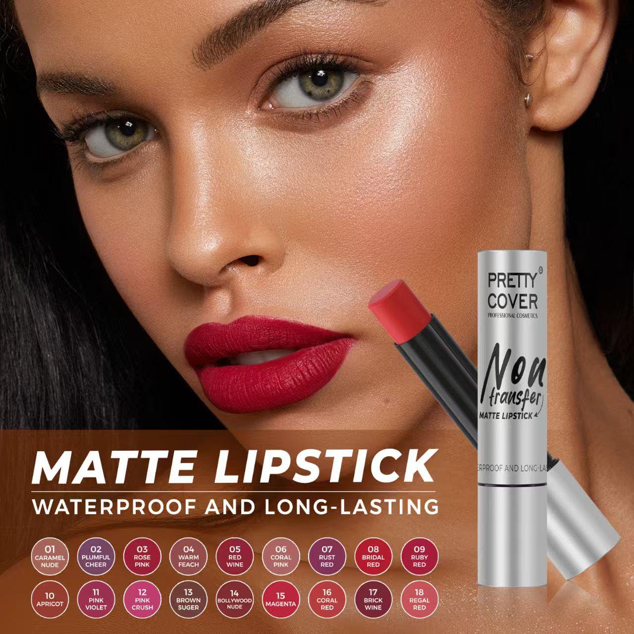 PRETTY COVER Non-Transfer Matte Lipstick | Long-Lasting, Smudge-Proof & Waterproof | Intense Color Payoff with Lightweight Formula for All-Day Wear (BRICK WINE)