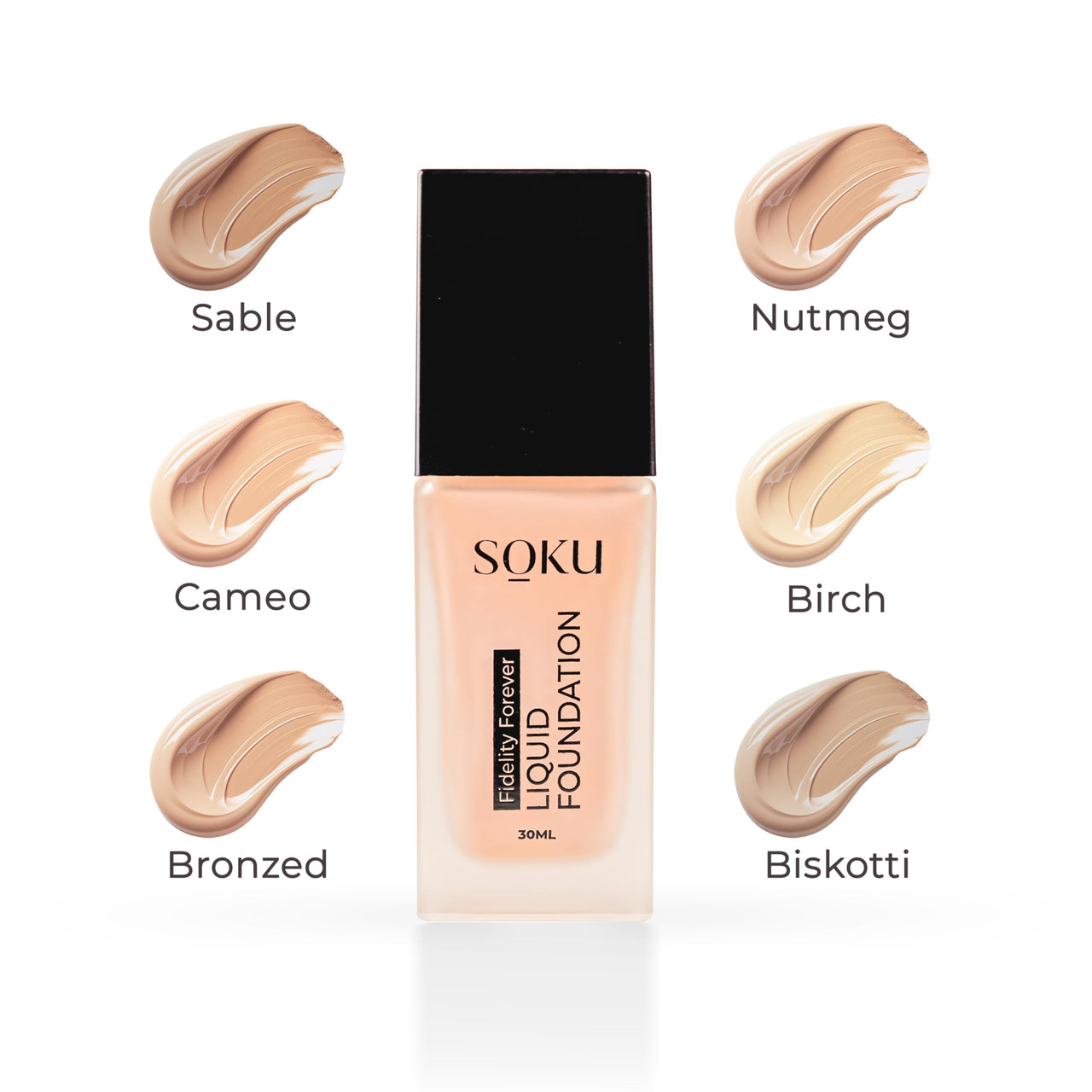 SOKU Fidelity Forever Liquid Buildable Coverage Foundation | With Shea Butter & Vitamin E | For All Skin Types | Satin Finish, Long-Lasting with a Silky Texture (Nutmeg-05) - 30ml