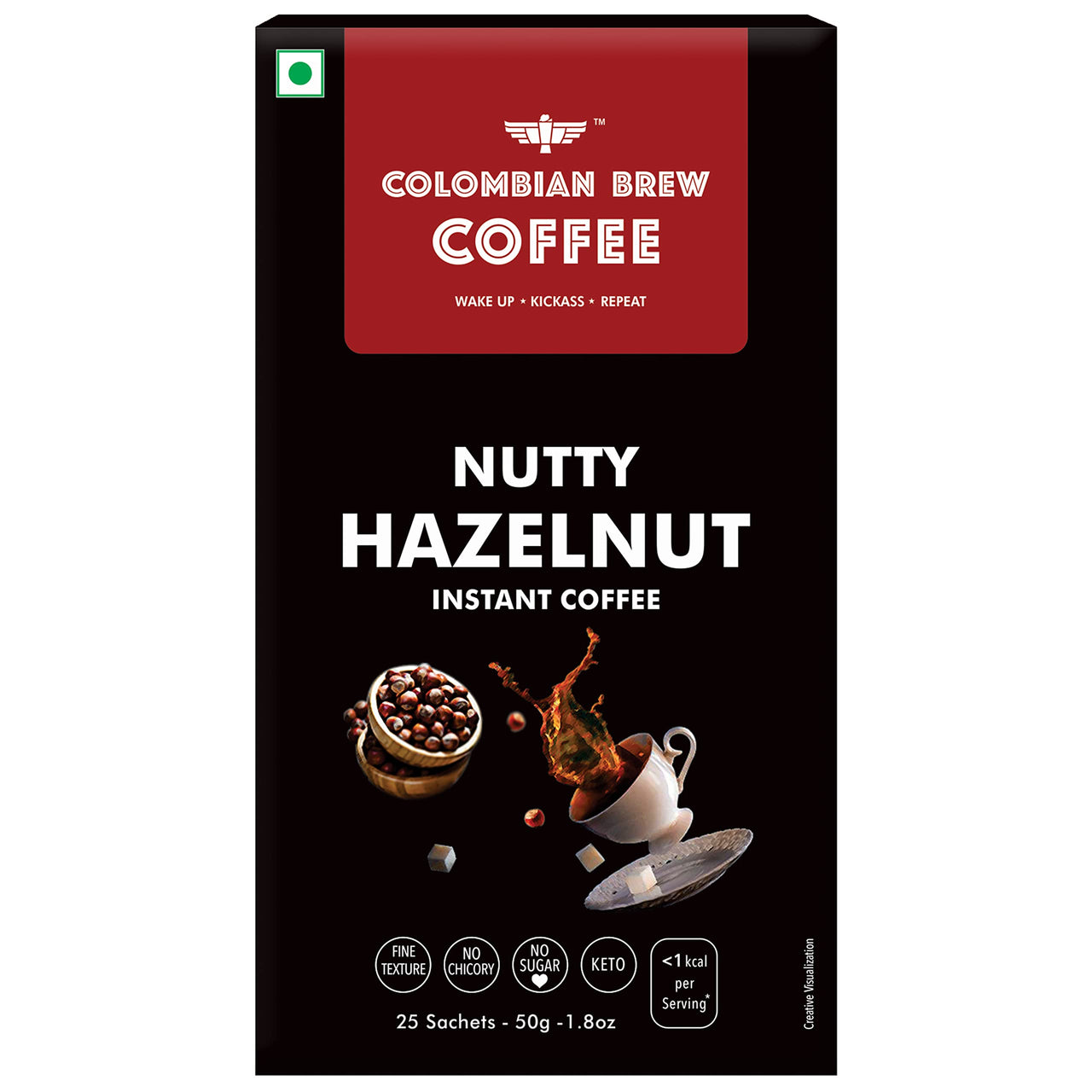 Colombian Brew 3 in 1 Assorted Instant Coffee Premix Café Latte, 10 Sachets Box & Colombian Brew Hazelnut Instant Coffee Powder, No Sugar Vegan, 50gm