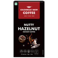 Colombian Brew 3 in 1 Assorted Instant Coffee Premix Café Latte, 10 Sachets Box & Colombian Brew Hazelnut Instant Coffee Powder, No Sugar Vegan, 50gm