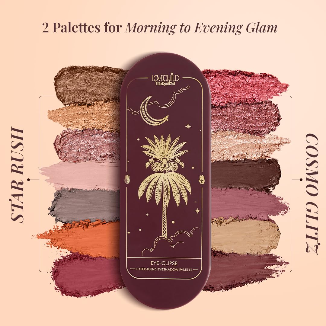 Lovechild Masaba Hyper-Blend Eyeshadow Palette,7-In-1 Matte & Shimmer Colors(Star Rush),Intense Pigment,Blendable,Infused With Vitamin E & Jojoba Oil,Travel Friendly Eye Makeup,11 G,Multicolour