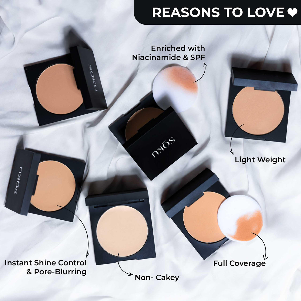 SOKU Wake Up to Make Up Matte Compact Powder with SPF, Castor Oil & Niacinamide | Lightweight & Shine Control | Long Lasting | Conceals Imperfections | Even Tone Complexion| Face Powder (Sea Shell 01) - 9 g