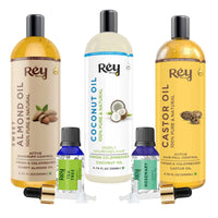 Rey Naturals Complete Hair Care Kit- Castor Oil+Coconut Oil+Almond Oil+Rosemary Oil+Teatree Oil