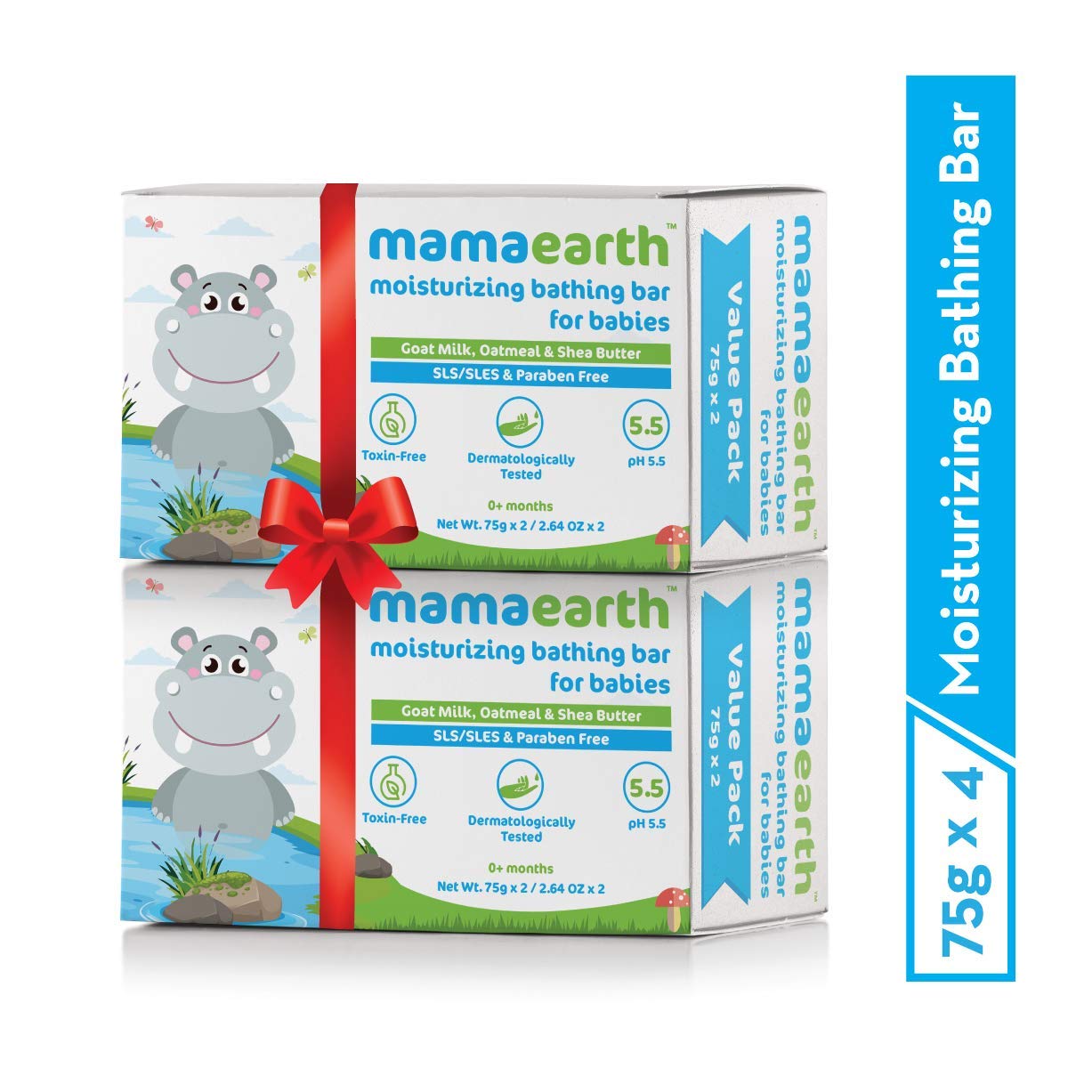 Mamaearth Easy Tummy Roll On for Colic & Gas Relief with Hing & Fennel Oil 40ml (for External use) & Mamaearth Moisturizing Bathing Soap Bar for Babies - Pack of 4