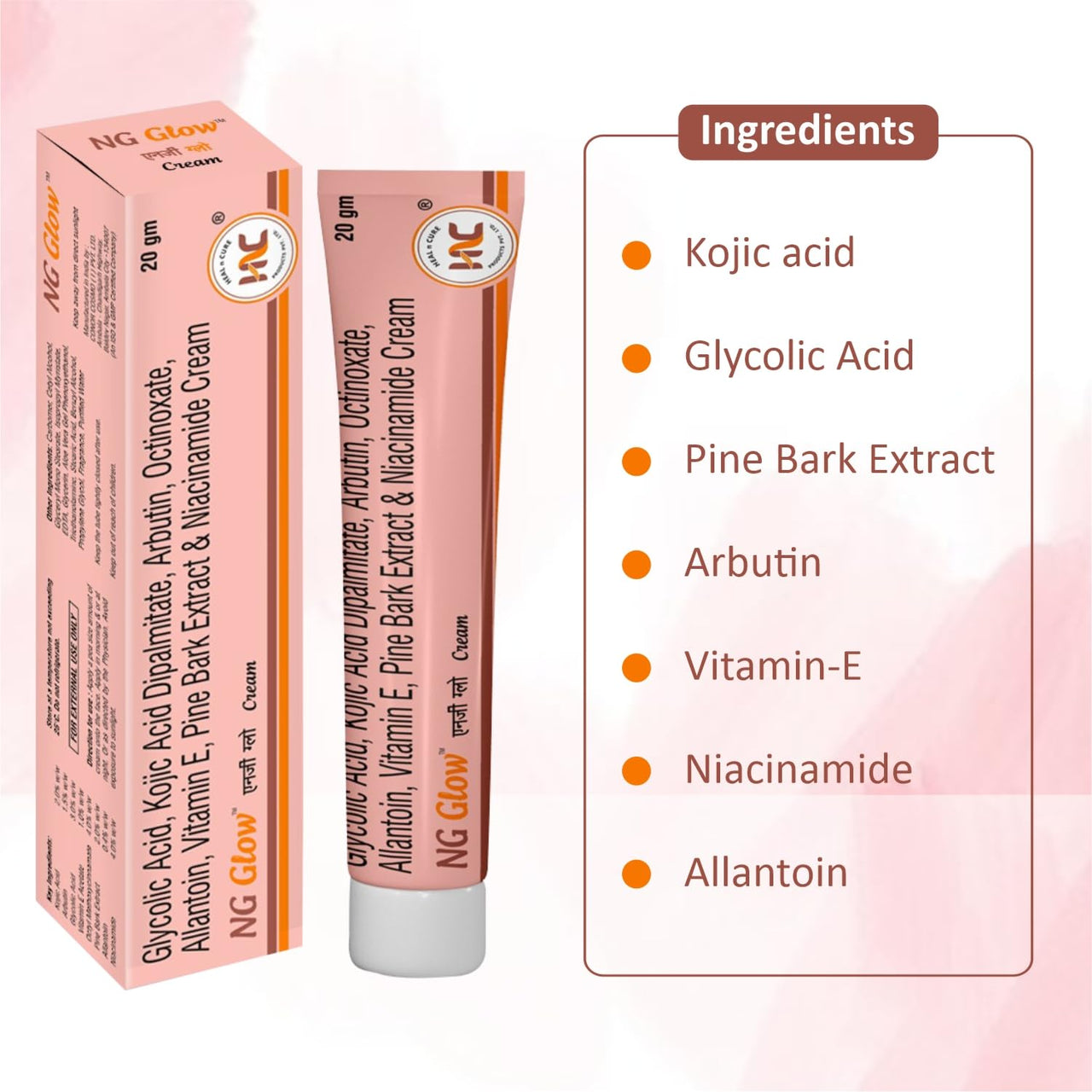 Heal N Cure NG Glow Cream - Enriched With Kojic Acid &Glycolic Acid | Anti-melasma & Anti Pigmentation Cream. Helps To Remove Acne Scar, Dark/Age Spots, Blemishes and Uneven Skin Tone-20GM