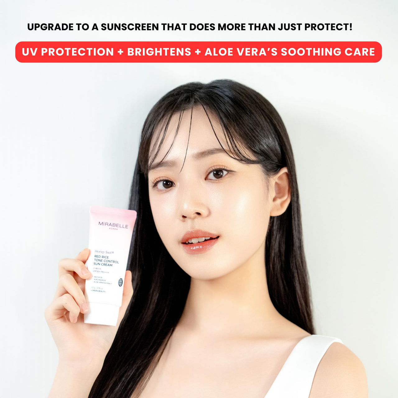 Mirabelle Korea Hong Ssal Red Rice Tone Control Sun Cream SPF 50+ PA++++ | Lightweight & Hydrating | No White Cast | In-Vivo Tested | Korean Skincare | For Men & Women | For All Skin Types | 50g
