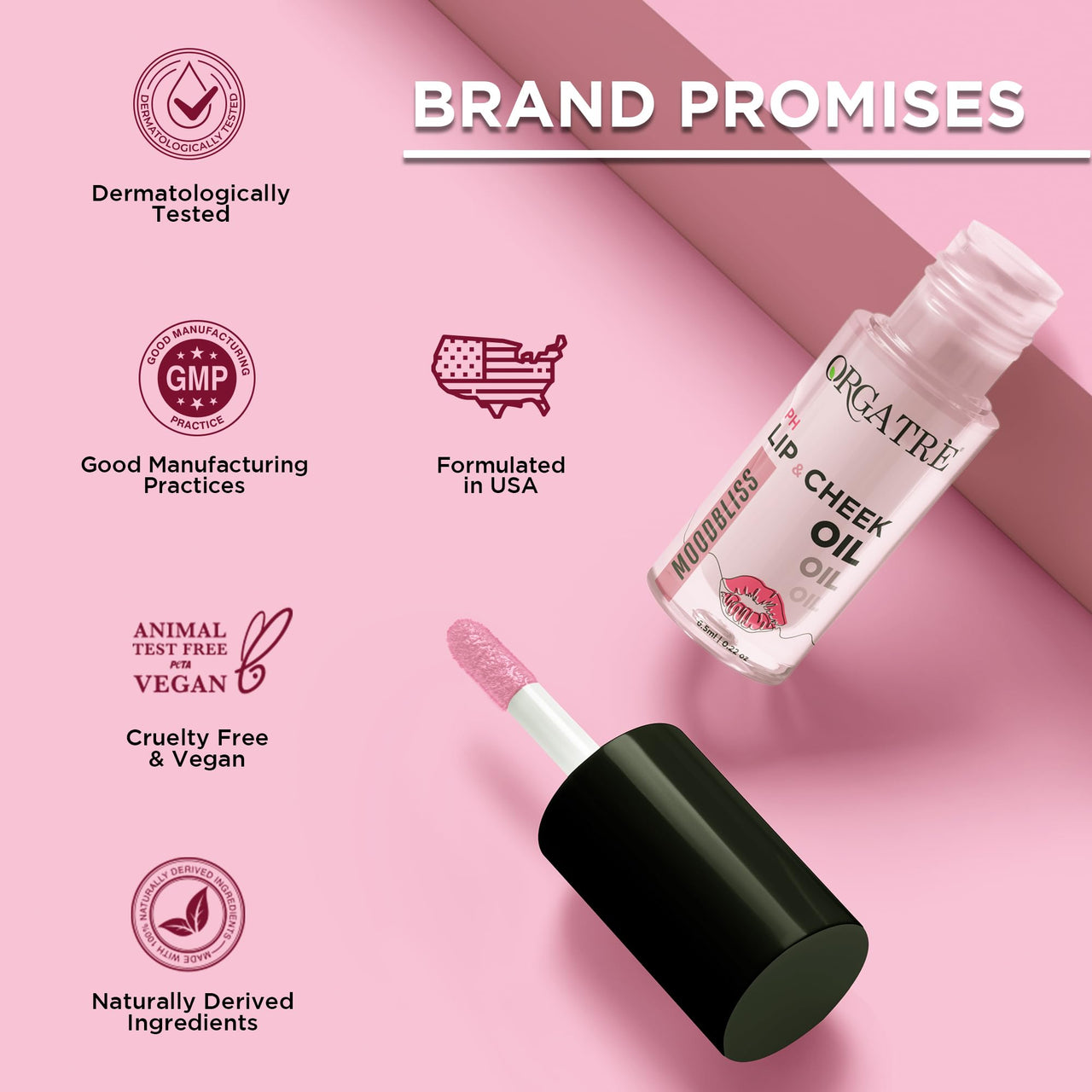 Orgatre PH Lip & Cheek Oil | Lip tint gloss | Color Changing Tint for Women | With Jojoba & Olive Oil, Vitamin E | Non-Sticky, Hydrating & Long-Lasting Glow | 2-in-1 Lip & Cheek Tint for Soft Pink Look | 6.5ml