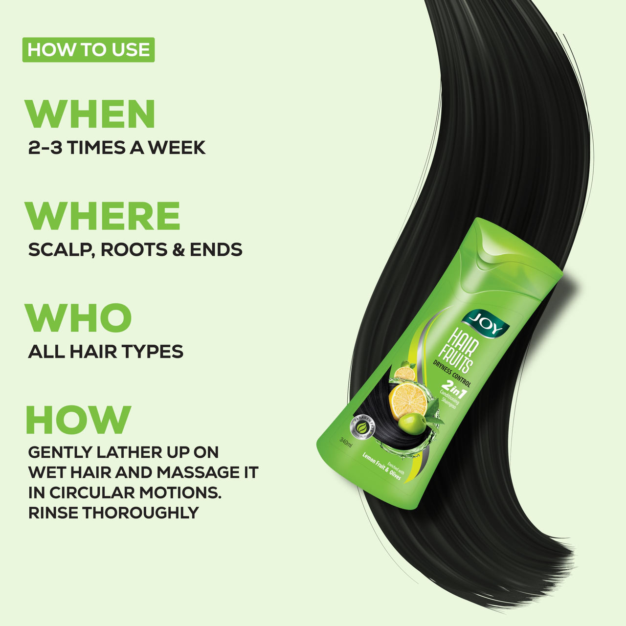 Joy Lemon & Olives Hair Dryness Control Conditioning Shampoo (340ml x 2) | For Dry & Frizzy Hair | Makes Hair Smooth & Shiny | For Men & Women