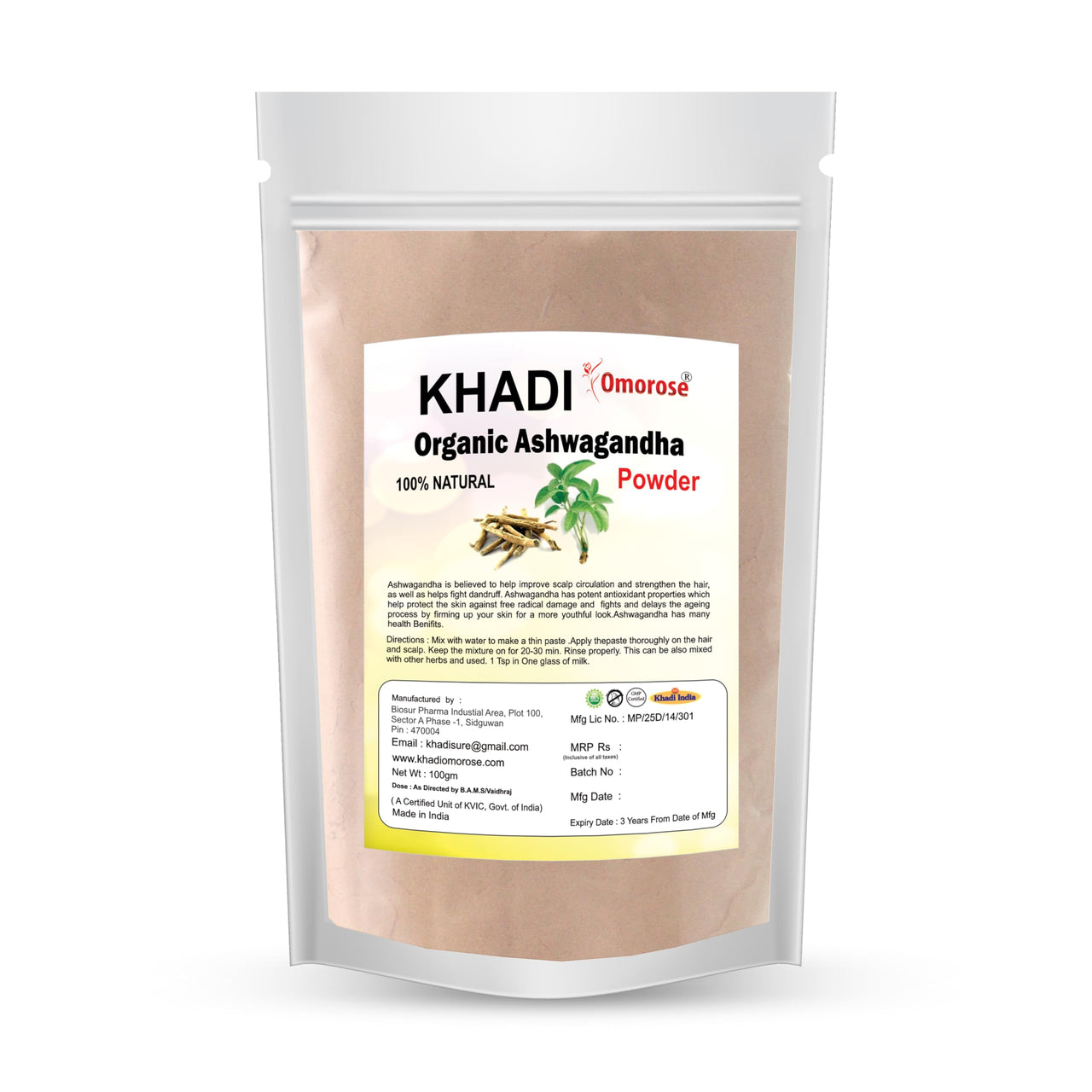 Khadi Omorose Ashwagandha Powder, 100 Gm