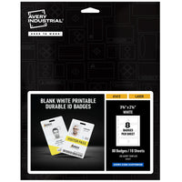 Avery Durable Tall ID Badges for Lanyards, Laser Printable on Both Sides, Blank White, 80 Total, 3.375