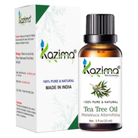 KAZIMA Combo of Neem Oil and Tea Tree Oil - 100% Pure & Undiluted Oil for Acne, Scars, Skin Moisturizing & Dandruff Control, 15 ml each