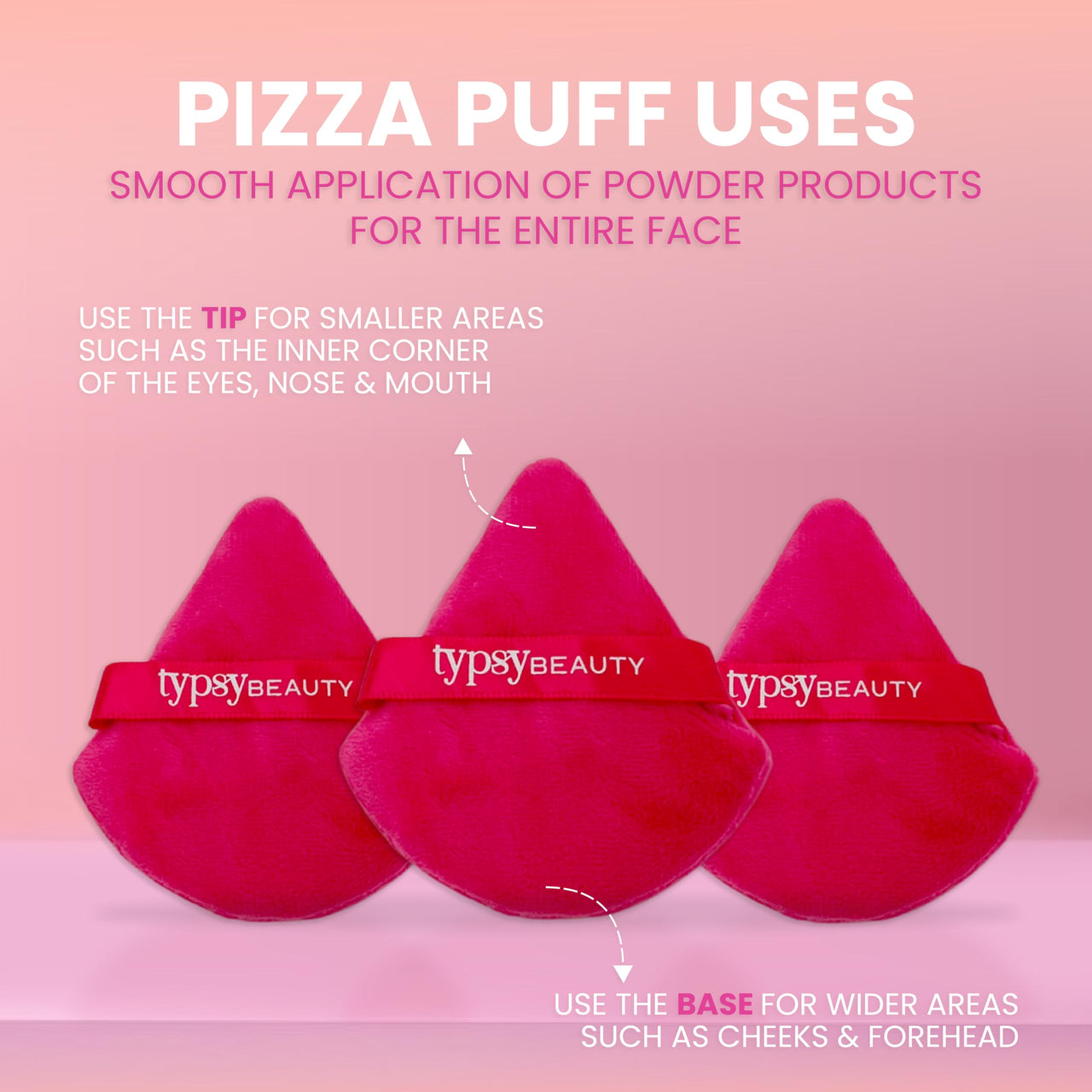 Typsy Beauty Powder Puff Pack of 2 Soft Face Makeup Sponge, Loose powder Foundation Blending Sponges Set, Beauty Blender, Contouring, Wedge Triangle Shape Wet & Dry Tool Washable Reusable(Pink)