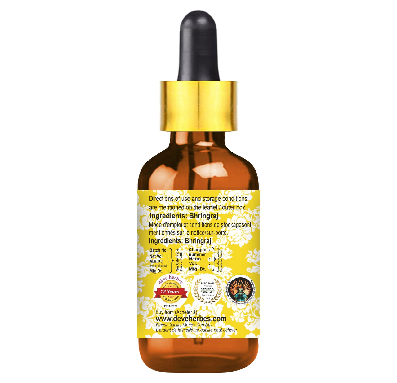 Deve Herbes Pure Bhringraj oil (Eclipta alba) With Glass Dropper Natural Therapeutic Grade 15ml
