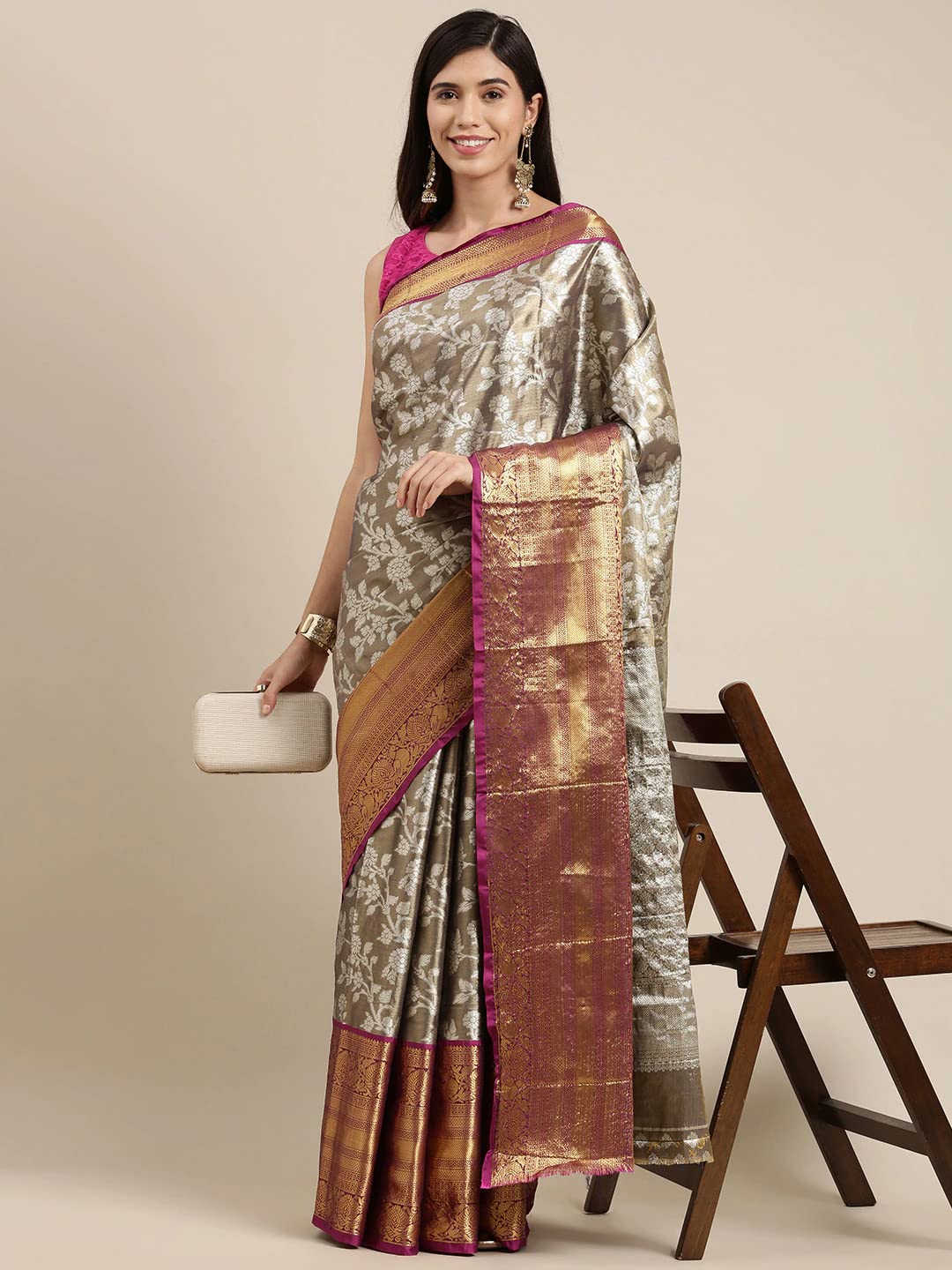 Pandadi Saree Women's  Arasi Soft Tissue Banarasi Silk Dharmavaram Pattu Saree With Unstiched Blouse Piece
