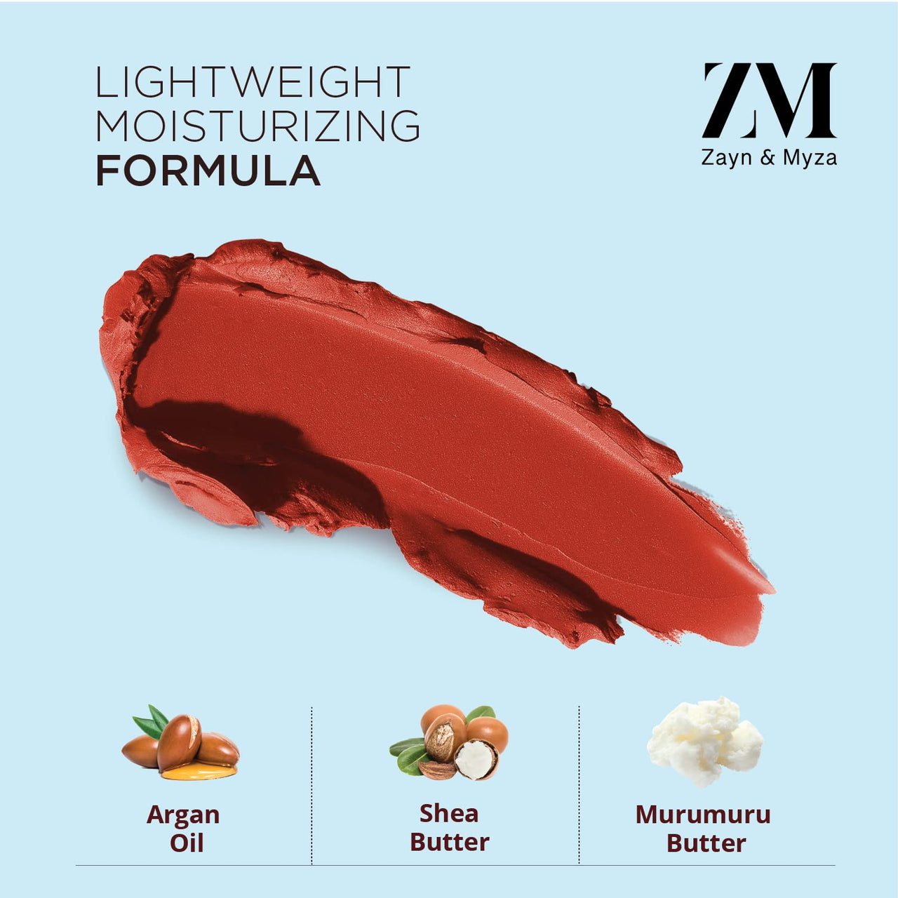 ZM Zayn & Myza Rich Matte Lipstick | Smooth and Light Weight | Intense Color in one Swipe | High Pigmentation Bullet Lip Stick Enriched with Argan oil, Murumuru and Shea Butter, (Prep Show, 4.2 G)