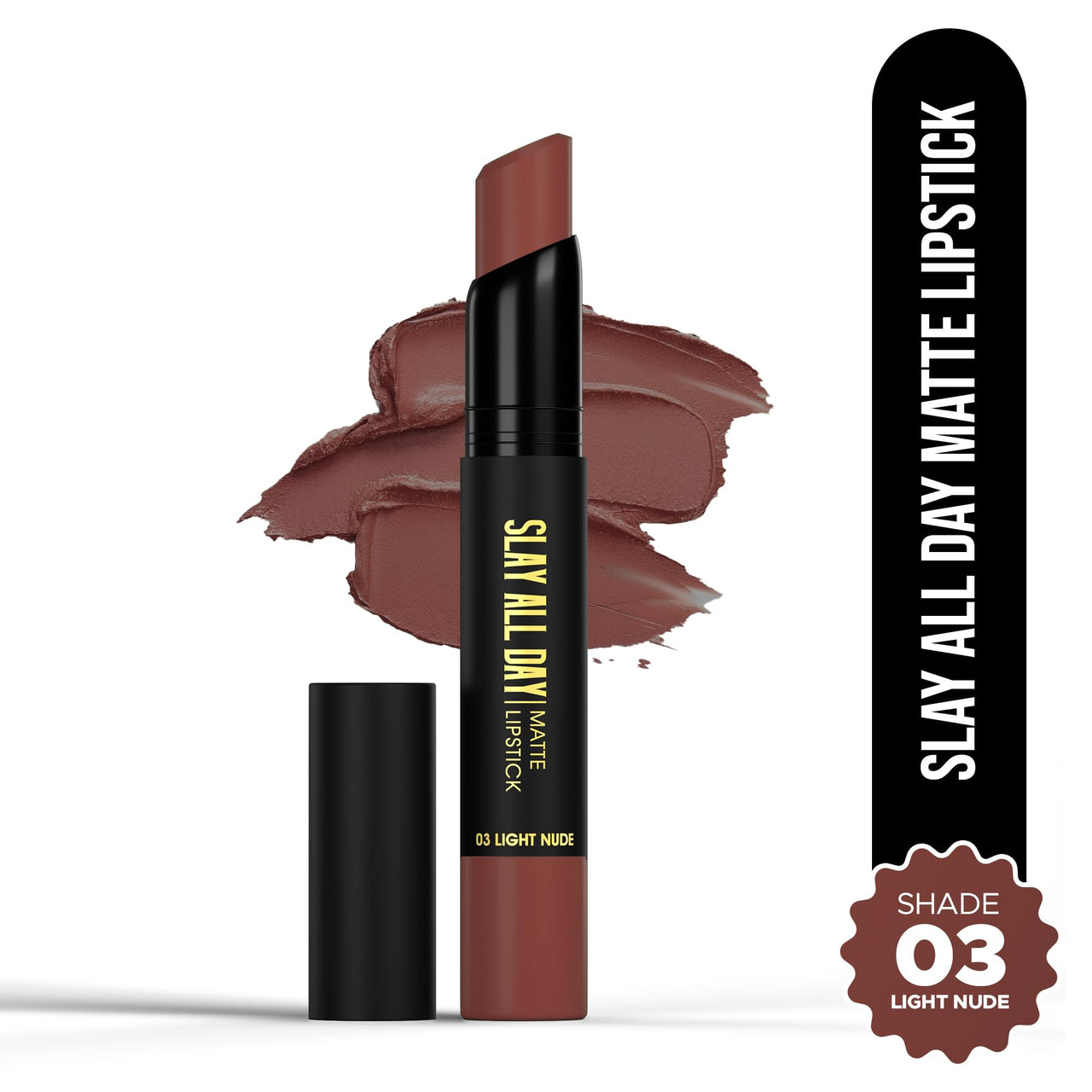 Hilary Rhoda Slay All Day Matte Lipstick | Transfer-proof & Smudge-proof | Long-Lasting & Premium Creamy Lipstick | Waterproof & Vibrant Colour lipstick | 2.6g (Light Nude - Shade 03)
