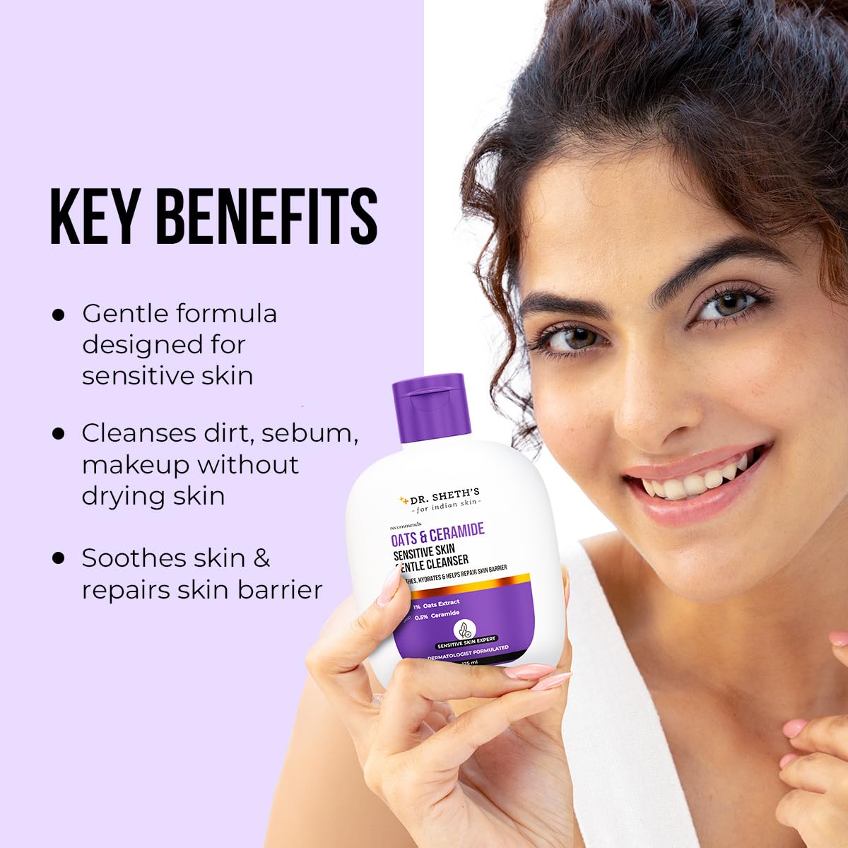Dr. Sheth's Oats & Ceramide Sensitive Skin Gentle Cleanser | For Delicate Irritated Skin | pH Balanced, Daily Use Non-Drying Cleanser To Hydrate, Soothe & Restores Skin Barrier | Cleans Dirt, Oil & Make-Up | Free of Sulphates, Paraben, Dye & Fragrance | F