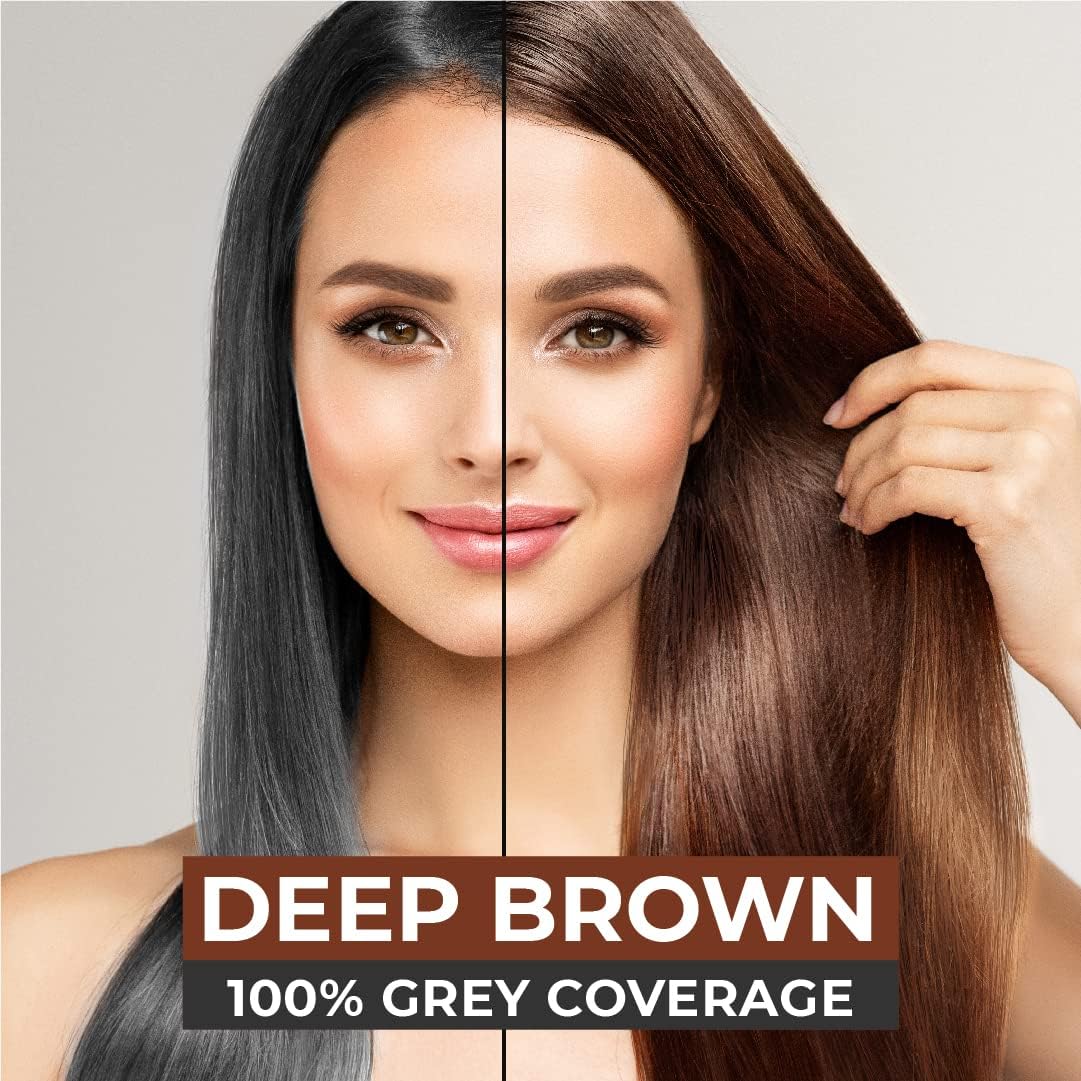 VCare Hair Colour Shampoo for Men and Women, 180ml, Deep Brown | No Ammonia | Long Lasting Hair Color | 100% Grey Coverage | Easy To Use Hair Colour At Home