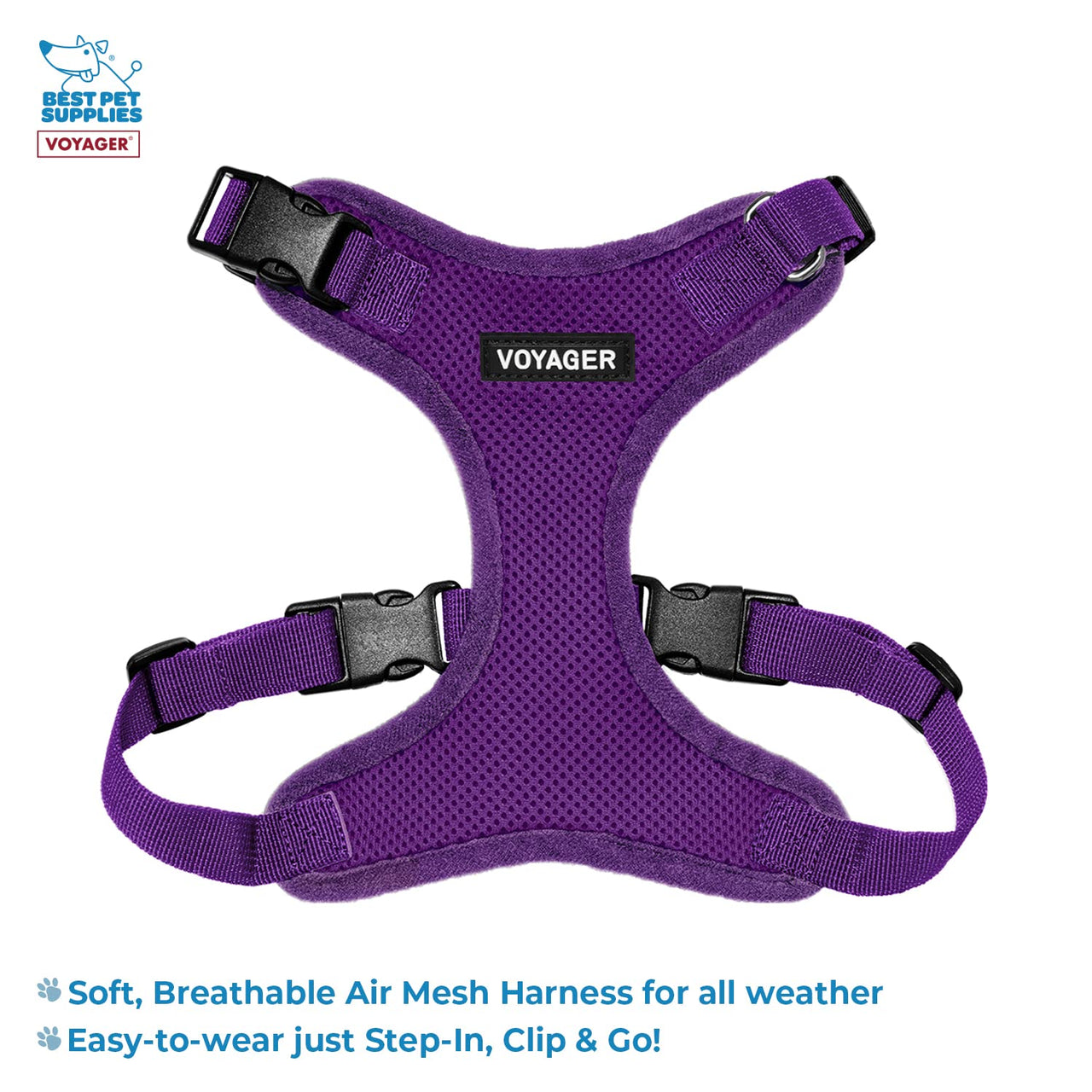 Voyager Step-in Lock Dog Harness w Reflective Dog Leash Combo Set with Neoprene Handle 5ft - Supports Small, Medium and Large Breed Puppies/Cats by Best Pet Supplies - Purple, M Harness Leash Set (Purple) M (Chest: 17 - 21")