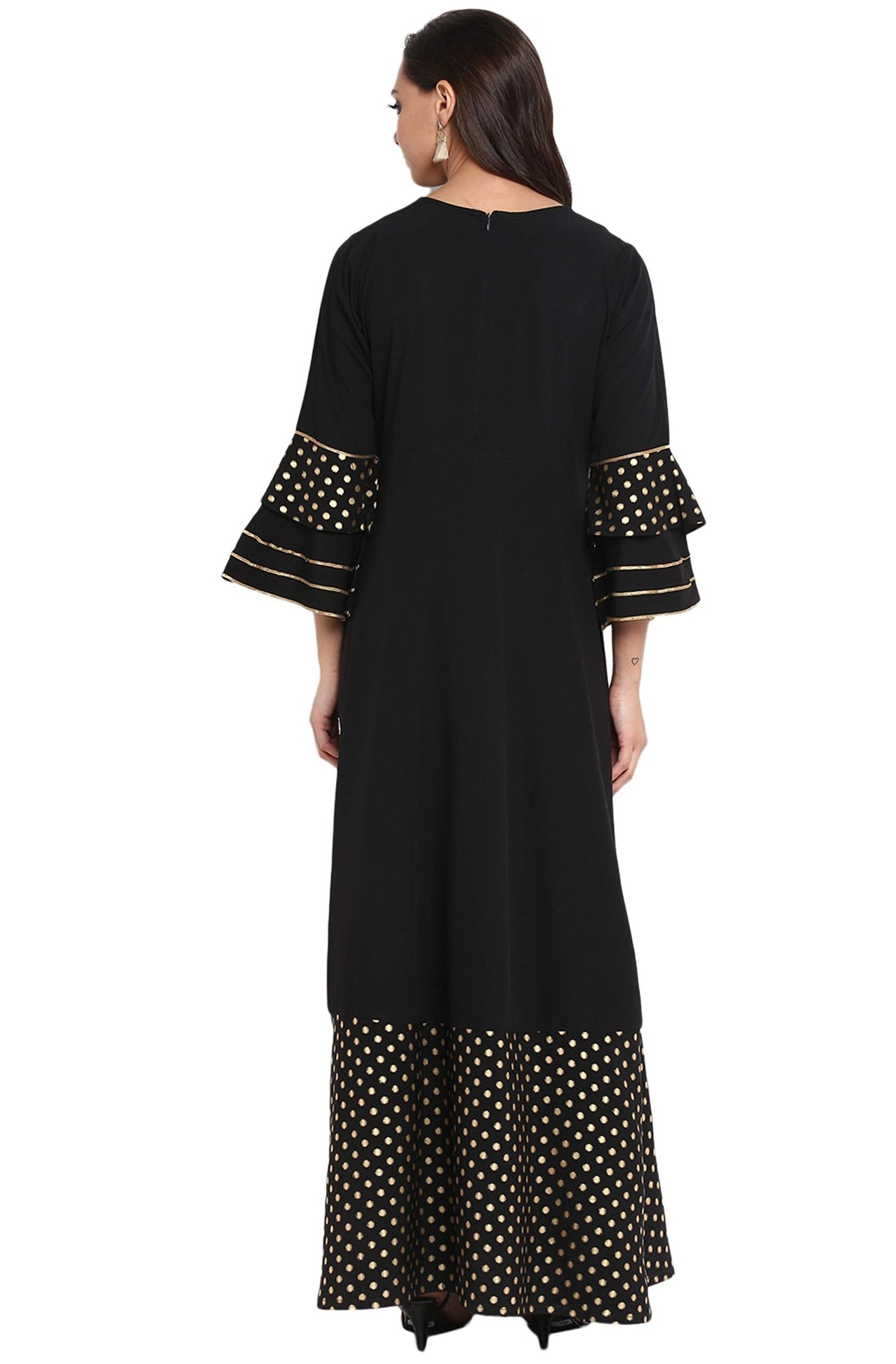 Janasya Women's  Black Poly Crepe Anarkali Kurta