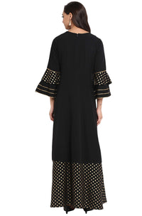 Janasya Women's  Black Poly Crepe Anarkali Kurta