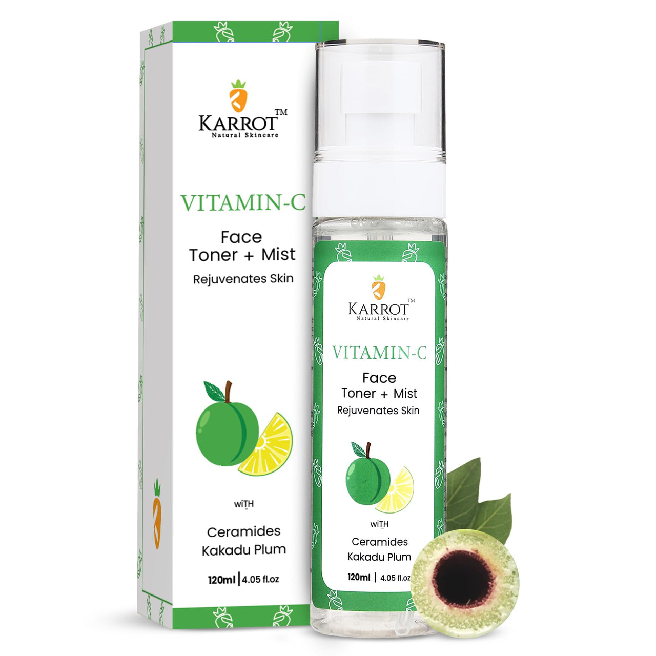 Karrot Natural Skincare Vitamin C Toner for Glowing Skin, Rejuvenating Spray Mist, Evens Tone and Tightens Pores, Blend of Kakadu Plum and Carrot Seed Oil, For Women and Men, All Skin Types, 120ml