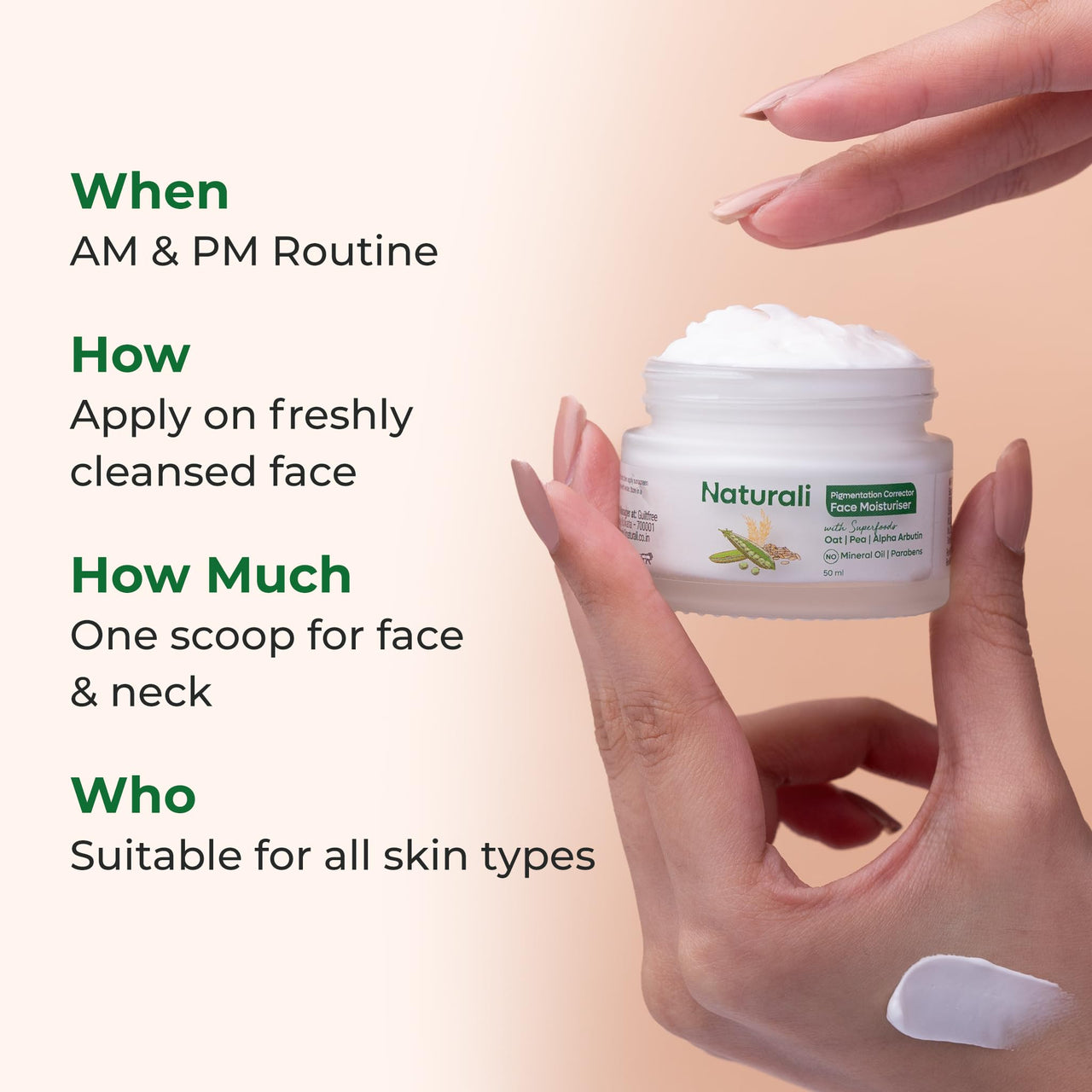 Naturali Pigmentation Corrector Moisturiser | With Superfoods Oat, Pea & Alpha Arbutin | Helps Fade Pigmentation | Evens Skin Tone & Lightens Dark Spots | Paraben-free | For All Skin Types | Best Dark Spot Corrector Moisturiser | 50ml