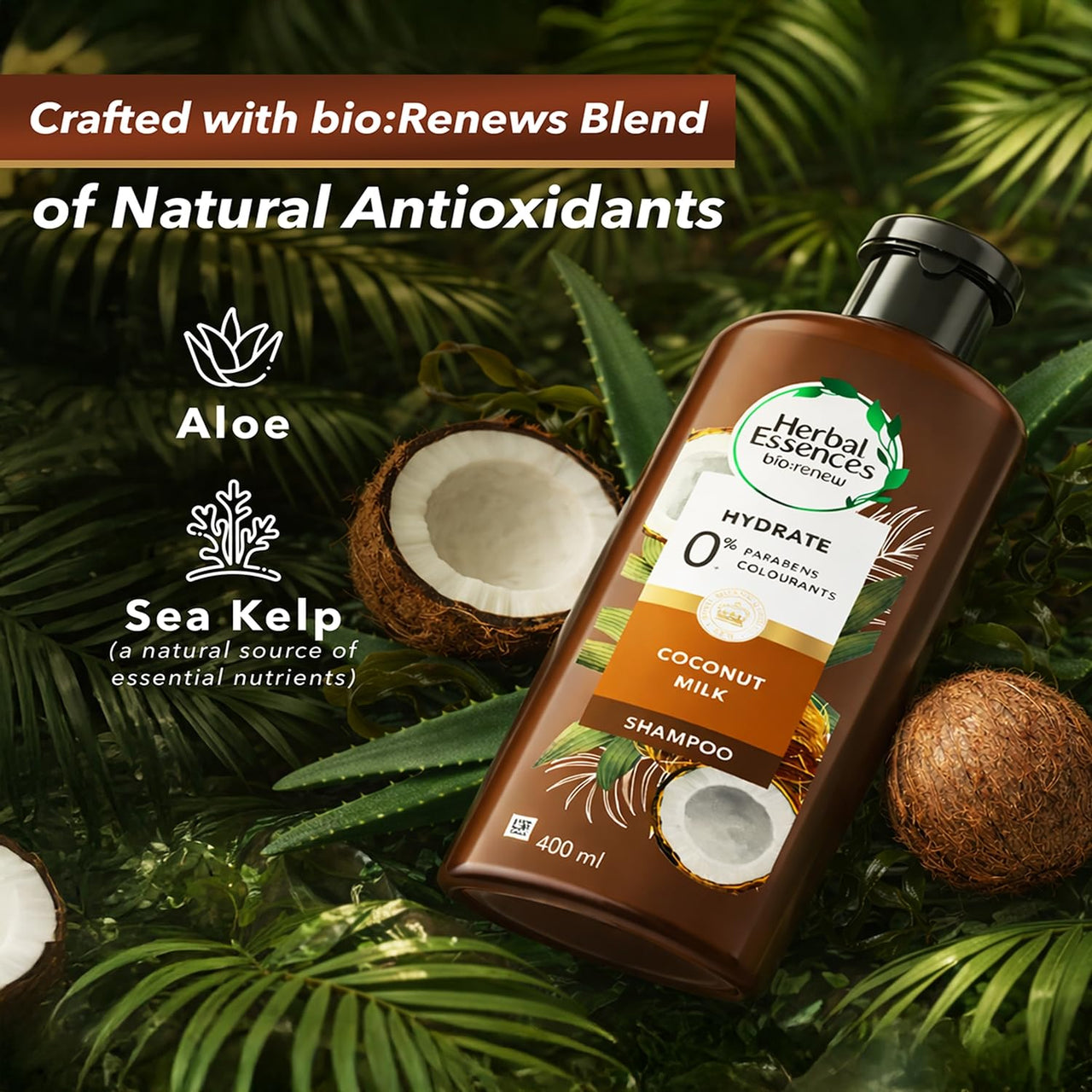 Herbal Essences bio:renew Coconut Milk SHAMPOO, 400ml, No Parabens No Colourants