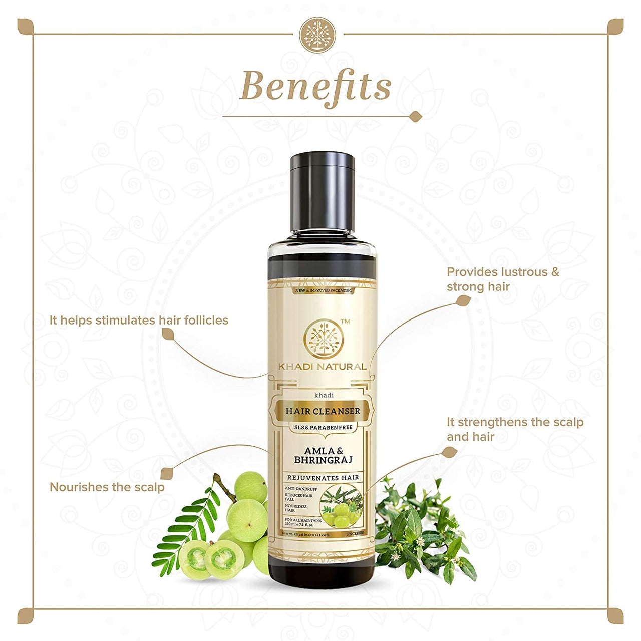 Khadi Natural (TM) Amla and Bhringraj Hair Cleanser(Shampoo), SLS and Paraben Free, 210ml
