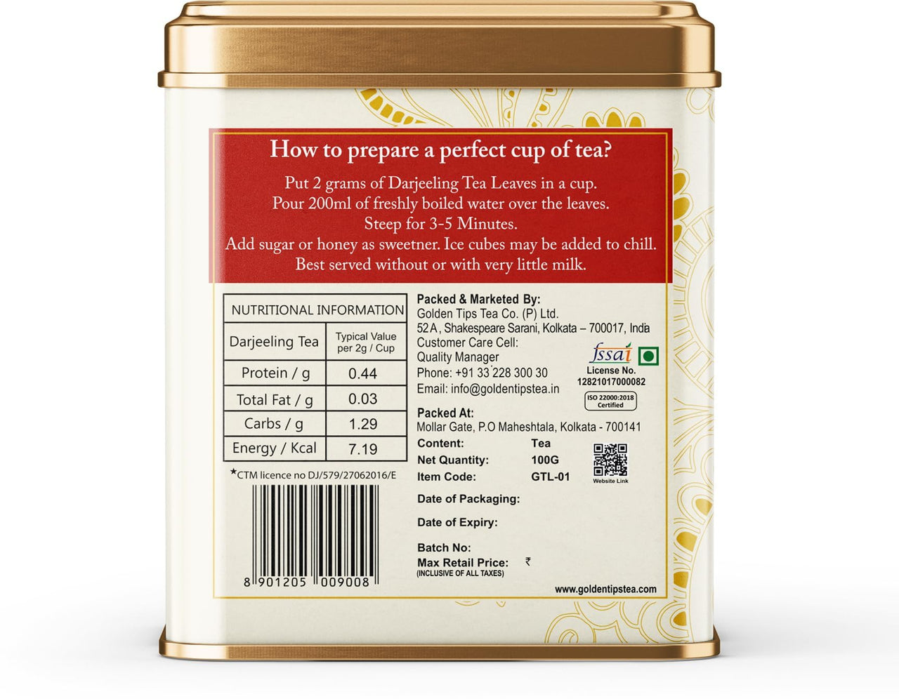 Golden Tips 100% Pure And Authentic Darjeeling Black Tea, Premium Loose-Leaf Tea, Rich Aroma & Delicate Flavor, (100 Gram, 50 cups)