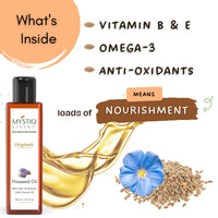 Mystiq Living Flaxseed Oil with Omega - 3 for Healthy Hair, Skin & Body | Cold Pressed, 100% Pure & Natural - 100 ML