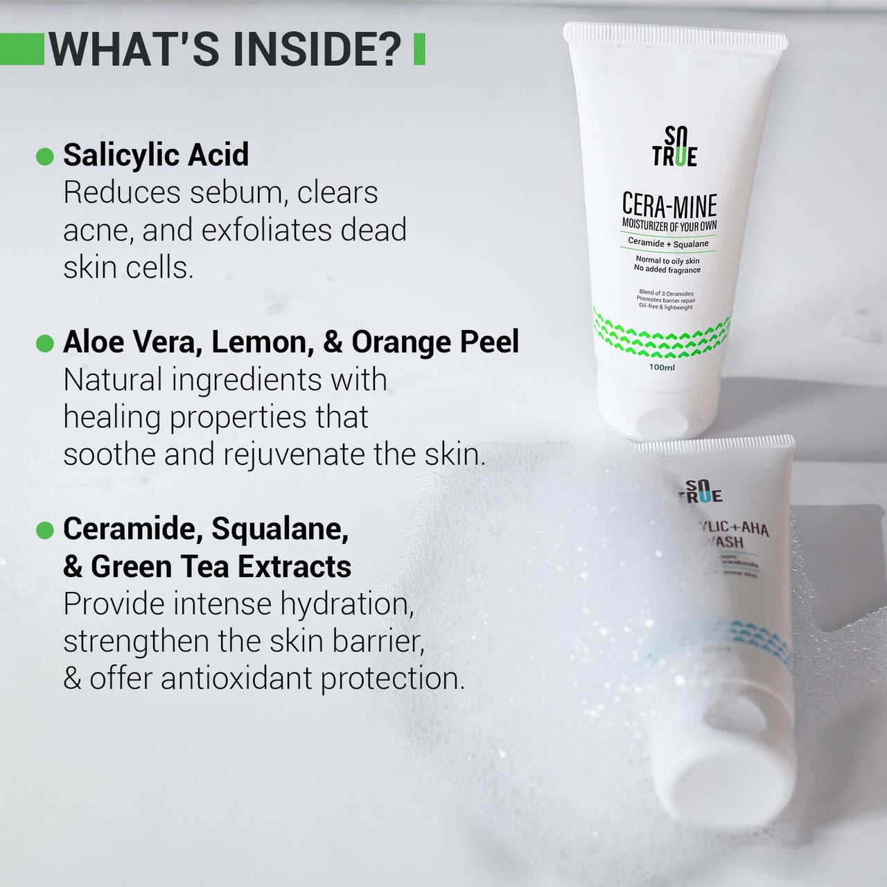 Sotrue Ceramide Gel Face Moisturizer & 2% Salicylic Acid Face Wash + AHA Combo | Acne Prone Skin, Excess Oil, Pimples | For All Skin Types