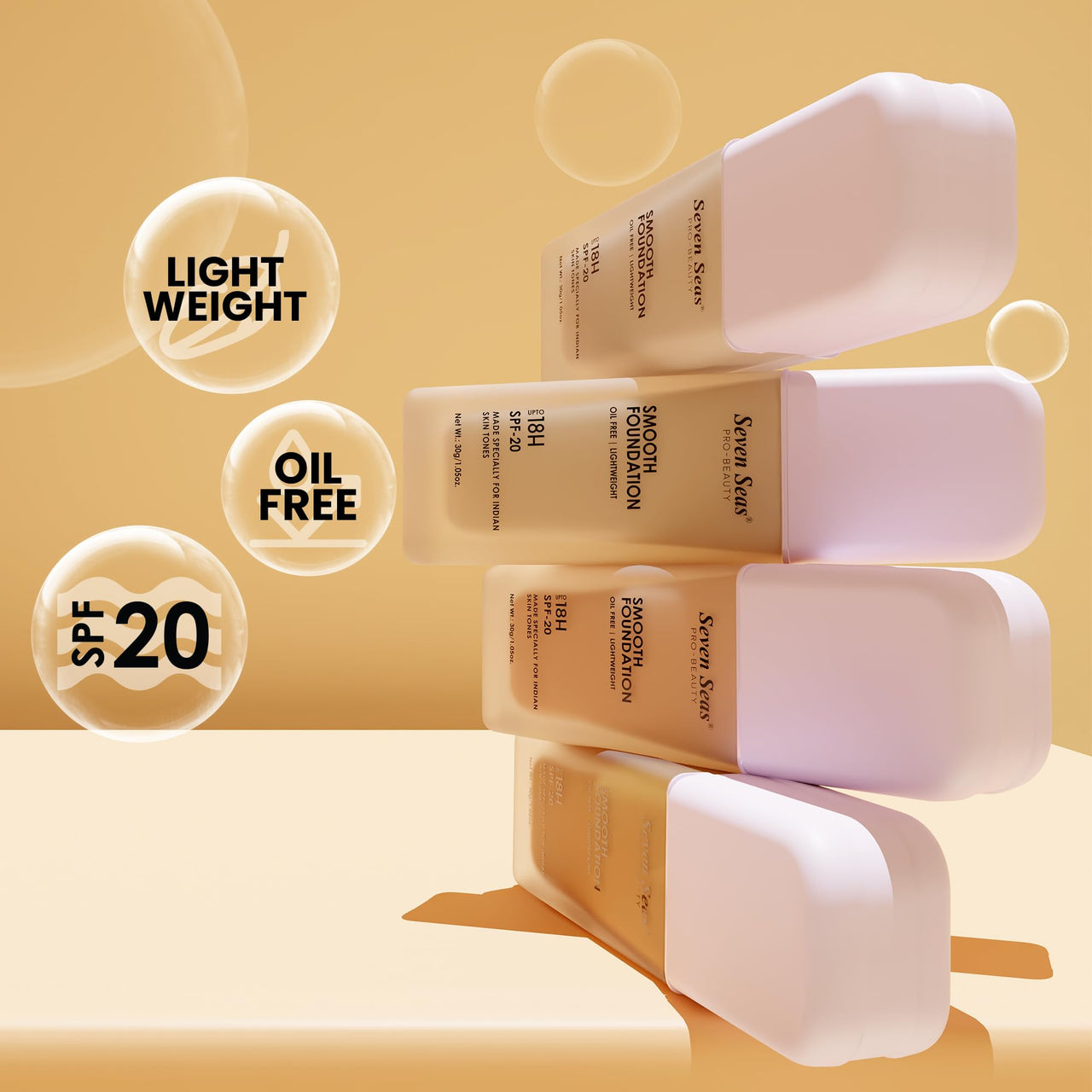Seven Seas Smooth Foundation | Oil Free | Lightweight | Long Lasting Foundation for Face Makeup | SPF-20 (Natural, 30G)