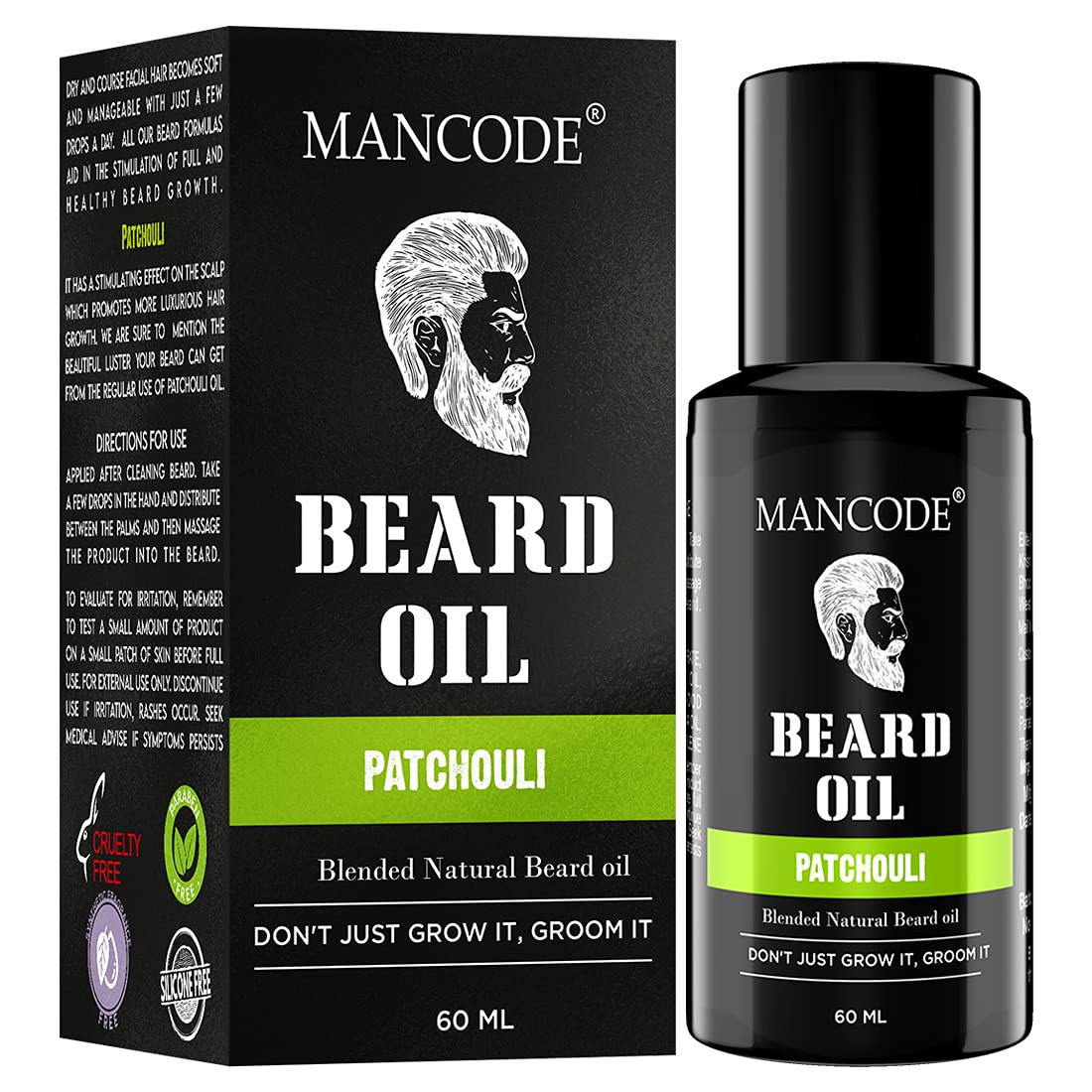 Mancode Beard Growth Oil for Men - 60ml More Beard Growth, With Patchouli Natural Oils including Vitamin E, Nourishment & Strengthening, No Harmful Chemicals