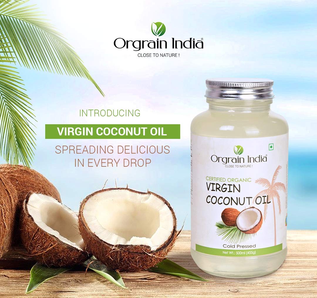Orgrain India Certified Organic Raw Cold Pressed Extra Virgin Coconut Oil | Unrefined, Zero Heat Process, Supports Immunity, Hair & Skin, Massage, 100% Edible with Rich Tropical (250ml)