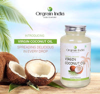 Orgrain India Certified Organic Raw Cold Pressed Extra Virgin Coconut Oil | Unrefined, Zero Heat Process, Supports Immunity, Hair & Skin, Massage, 100% Edible with Rich Tropical (250ml)