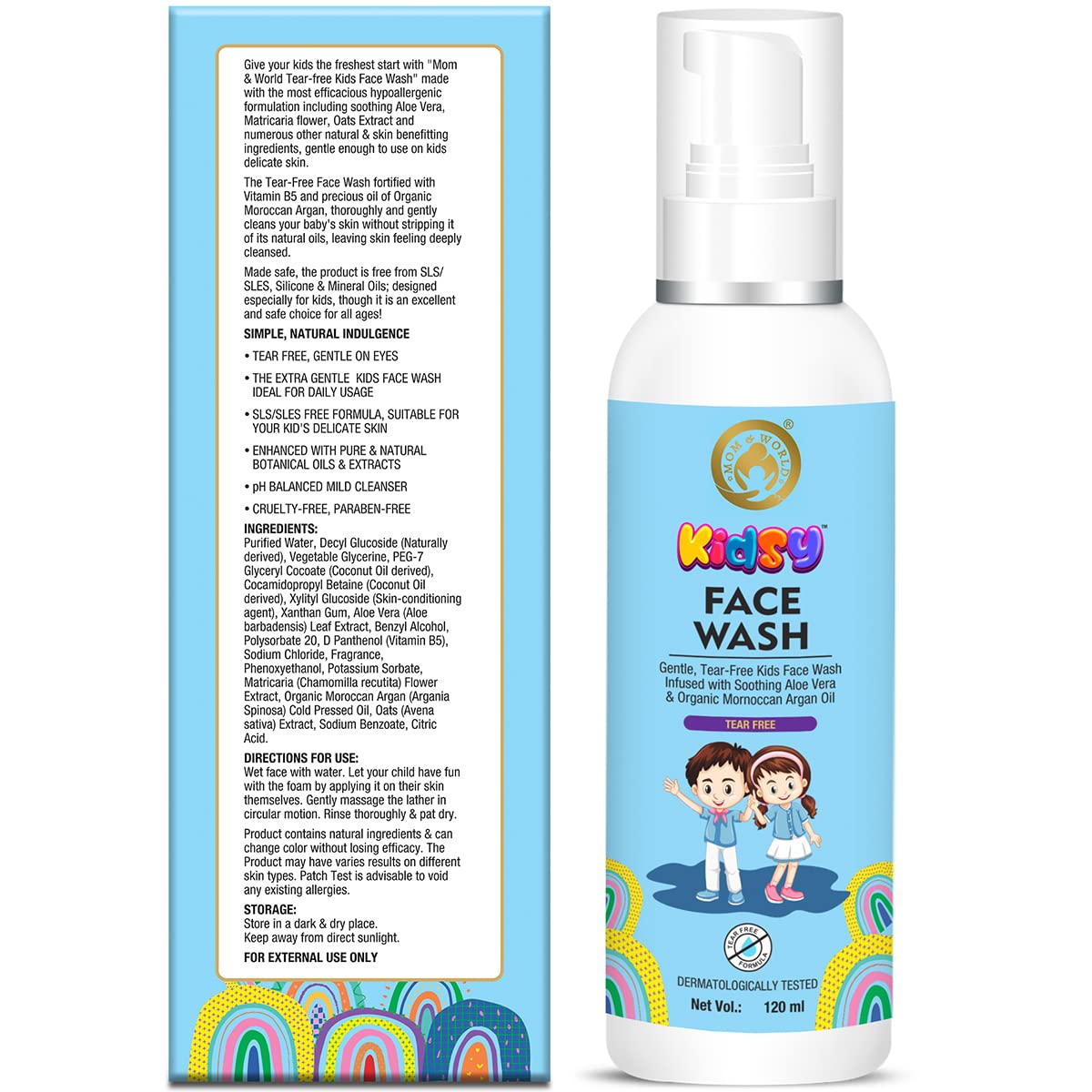 Mom & World Kidsy Face Wash Tear Free, 120ml + Baby Sunscreen Lotion Spf 50 Pa+++