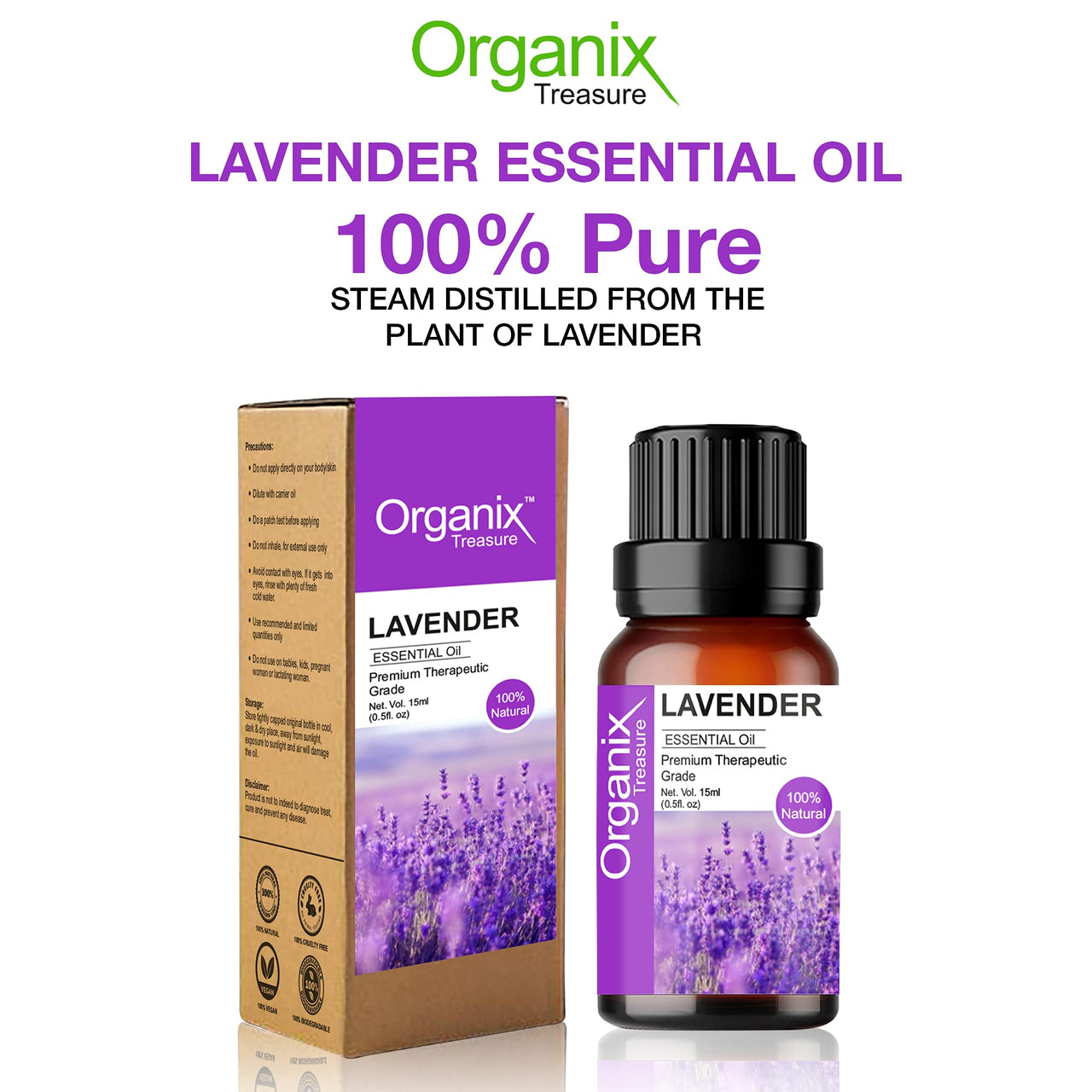 Organix Treasure Lavender Essential Oil for Relaxation, Sleep, Tension Relief, Hair Growth, Skin Care, Fragrance, (15ml)