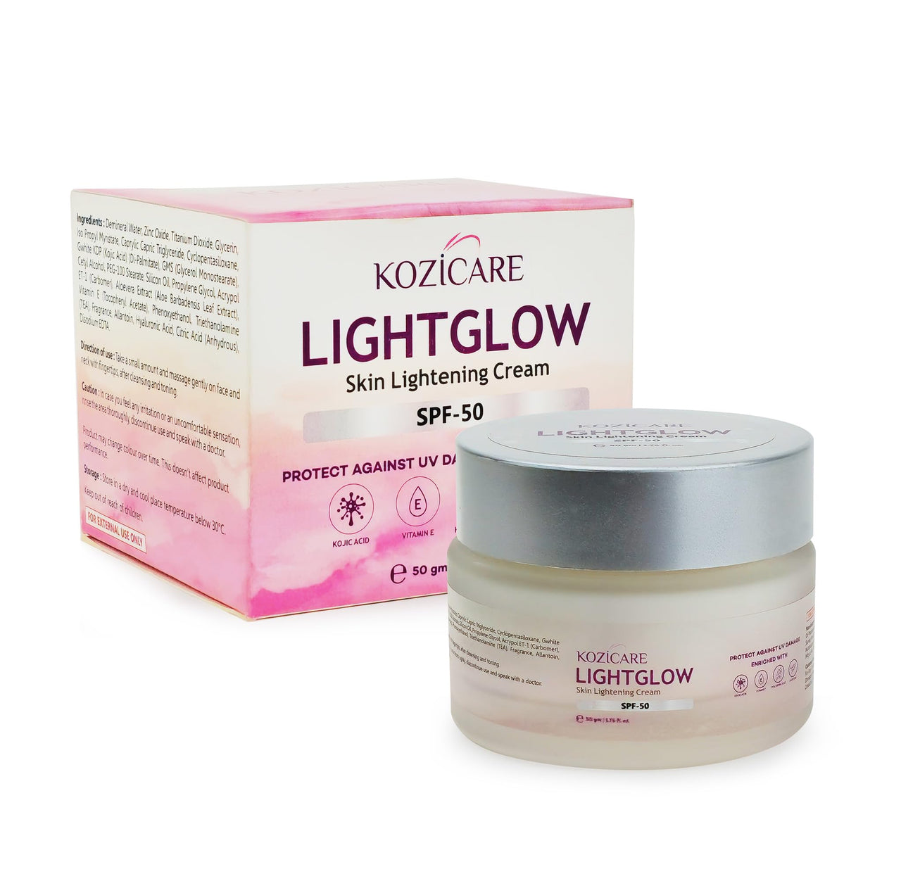 Kozicare Kojic Acid Cream with Hyaluronic Acid & Vitamin E | Lightweight Moisturizer with SPF 50 | Nourishing for All Skin Types | Achieve Radiant, Flawless Skin | Perfect for Women & Men - 50 gm