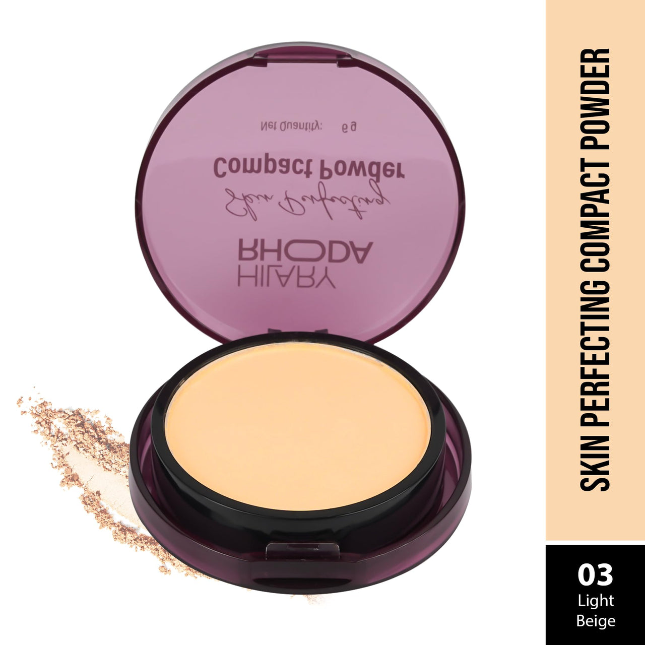 Hilary Rhoda Skin Perfecting Compact Powder | Oil Control & Matte Finish | Buildable Coverage | Blends Easily | Hides Imperfections | 6g (Light Beige | Shade 03)