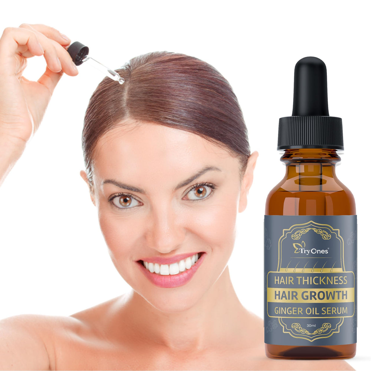 TryOnes Professional Hair Serum for Frizzy Hair||Serum for Women & Men||All Hair Types for Frizz-free, Smooth & Glossy Hair||Hair Growth Ginger Oil Serum_30ML