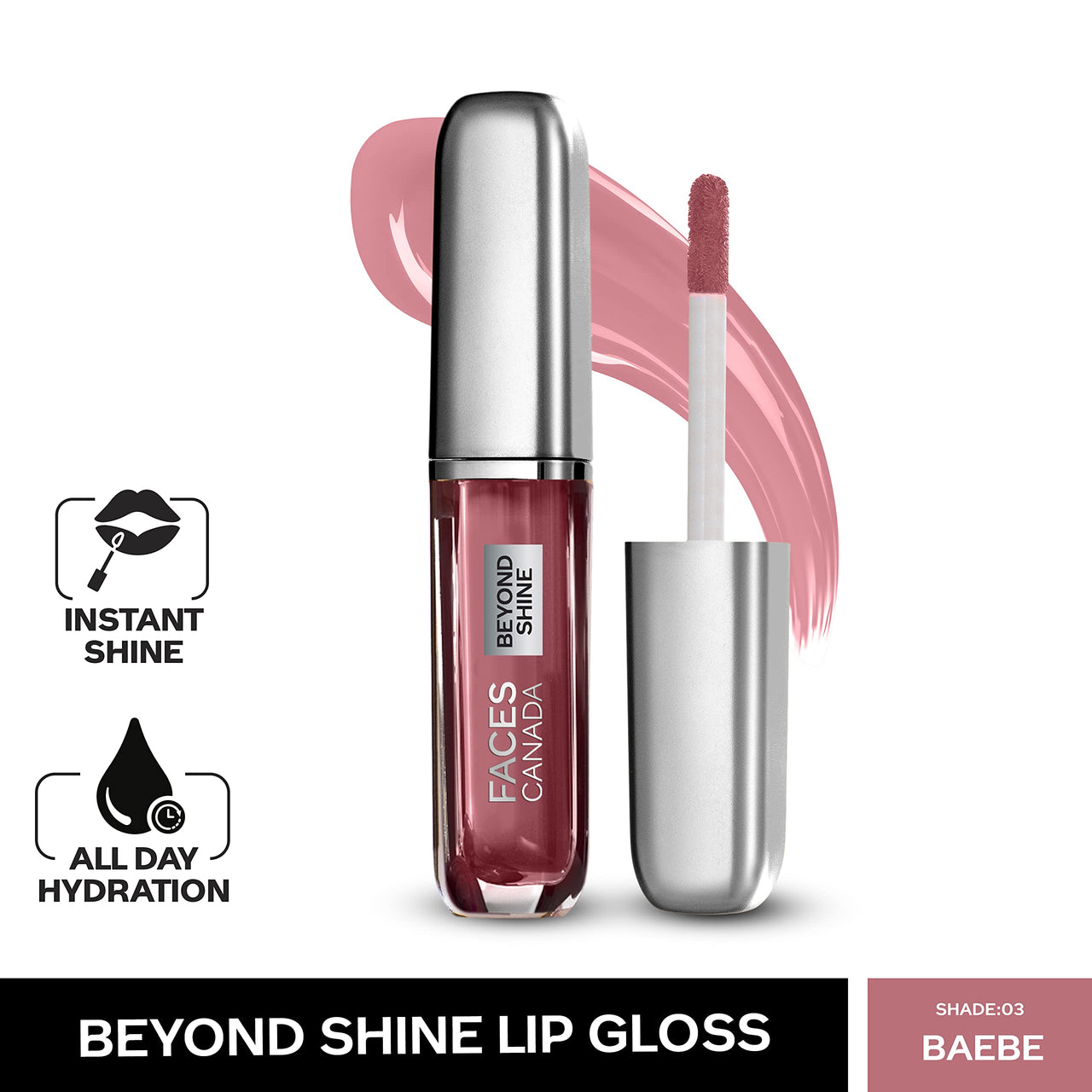 FACESCANADA Lip Gloss Baebe 03 (Glossy) & FACESCANADAMagneteyes Eyeliner - Black, 3.5ml