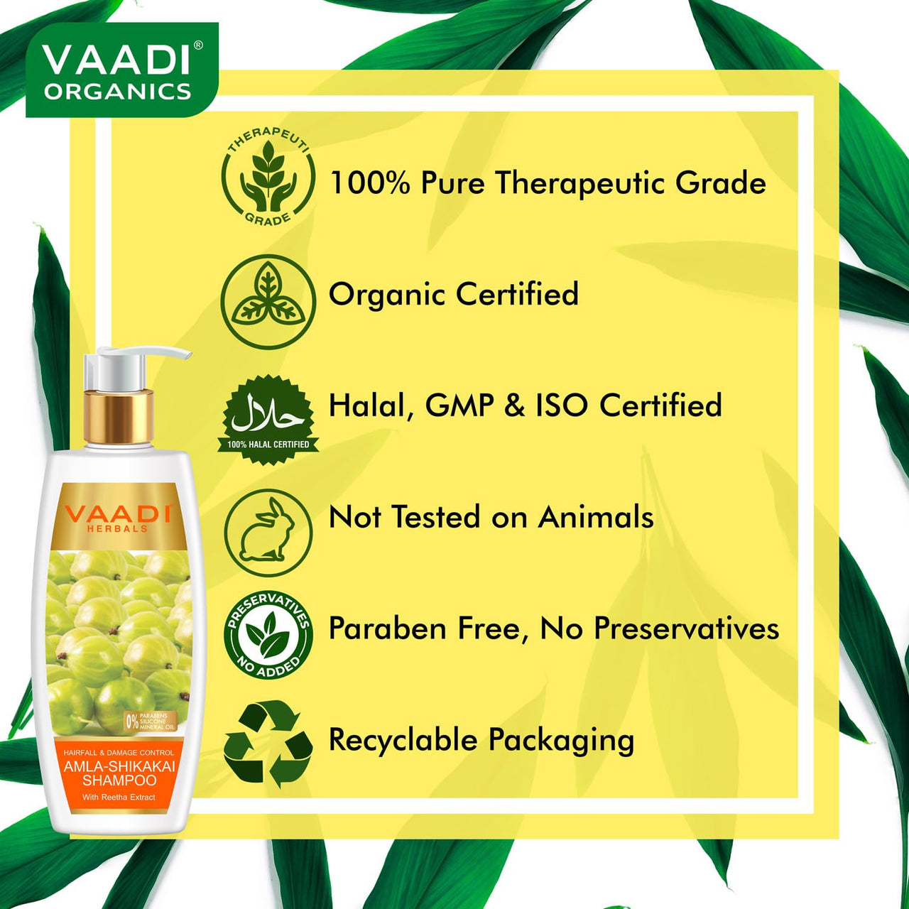 Vaadi Herbals Hairfall And Damage Control Amla Shikakai Shampoo, 350ml