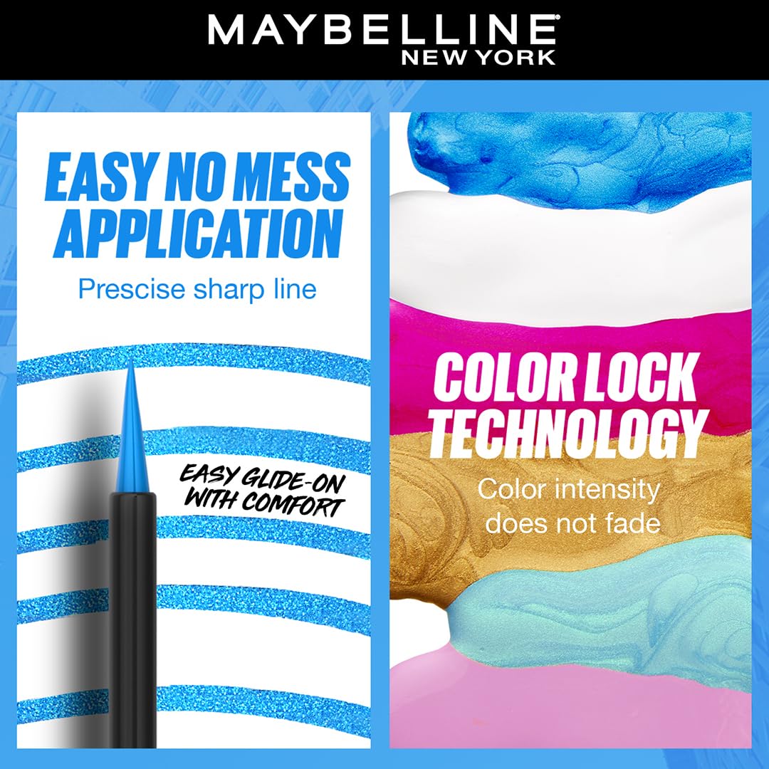 Maybelline New York Tattoo Play Blue Liquid Eyeliner - Switch, Upto 48 Hours Bold Color, Water-proof Eyeliner & Smudge-proof. Maybelline High-impact Color Liner, Vegan Formula | 2.1ml