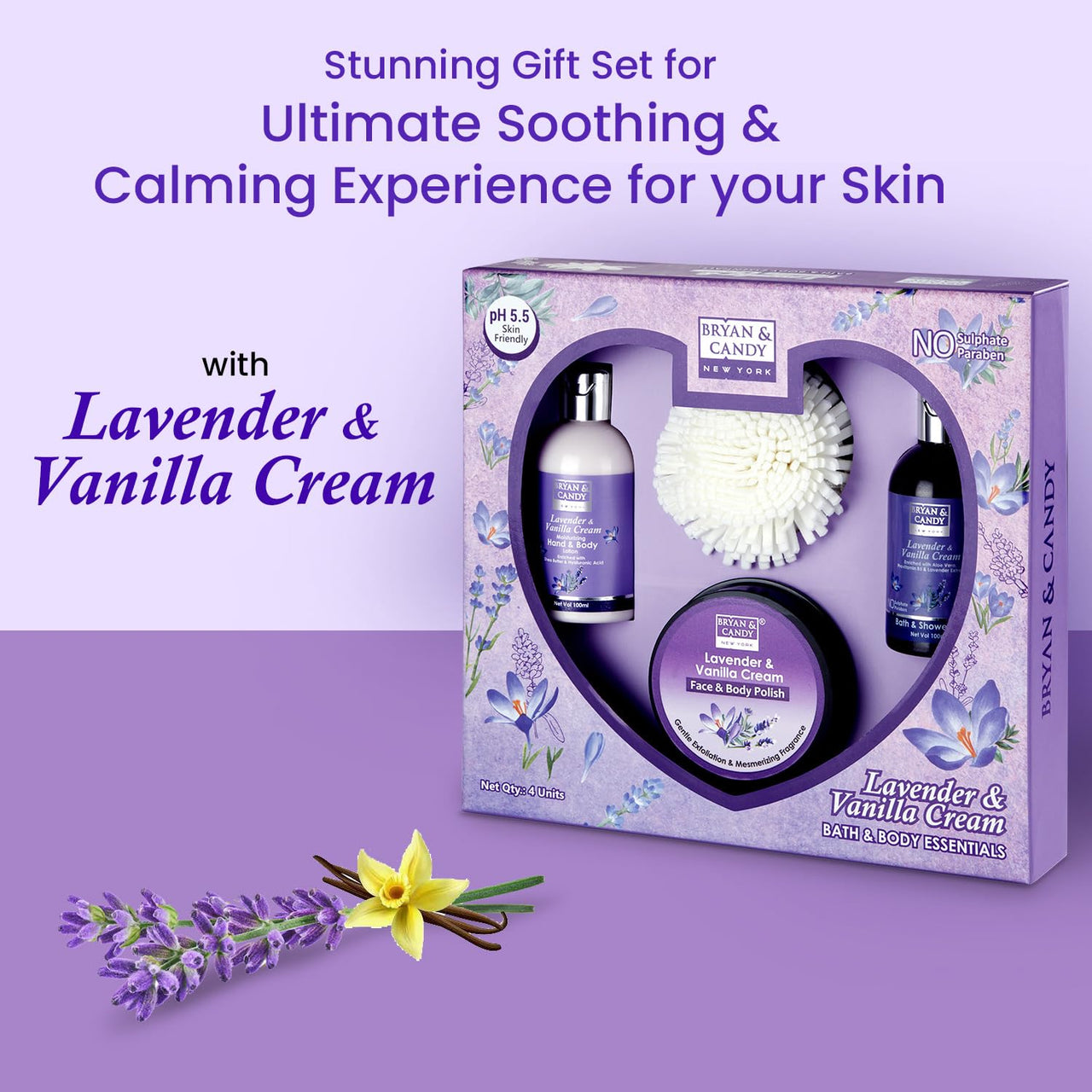 Bryan & Candy Lavender Bodycare Heart Collection | Women's Day Gift Set For Women| 100% Vegan,Ph5.5 Skin Friendly